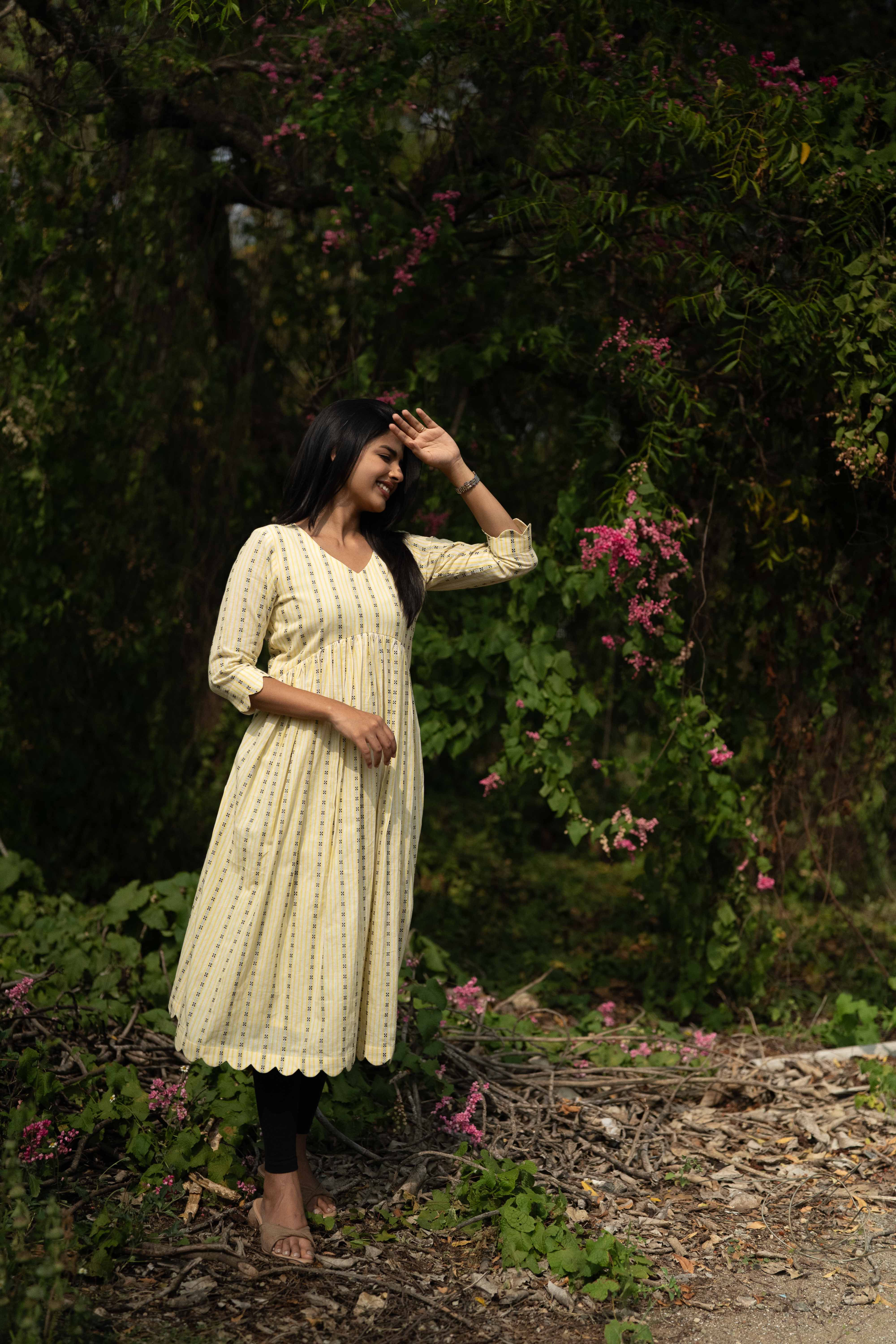 Yellow Scallop Cotton Kurta