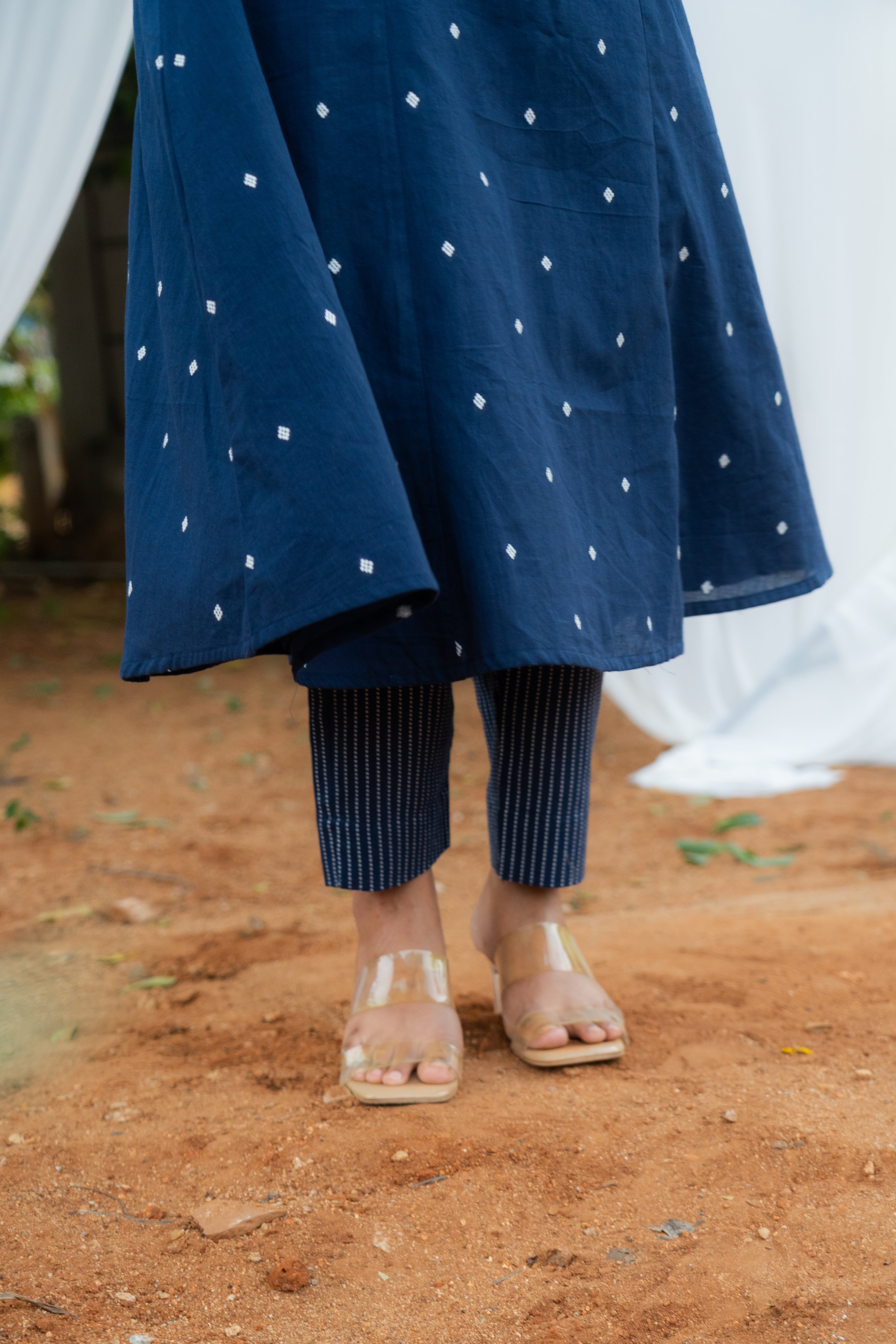 Midnight Dot Pure Cotton Flare Kurti And Stripes Pant