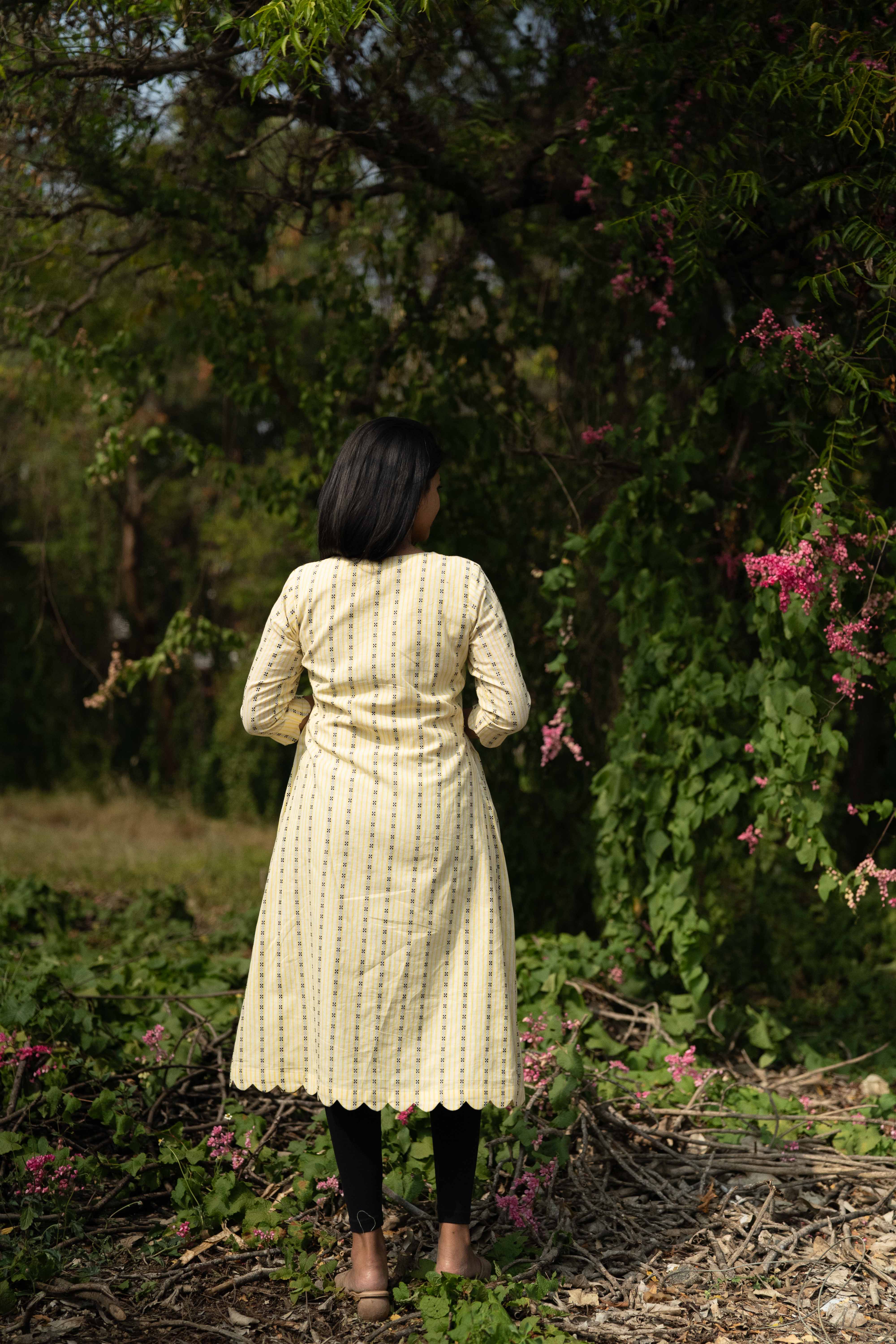 Yellow Scallop Cotton Kurta