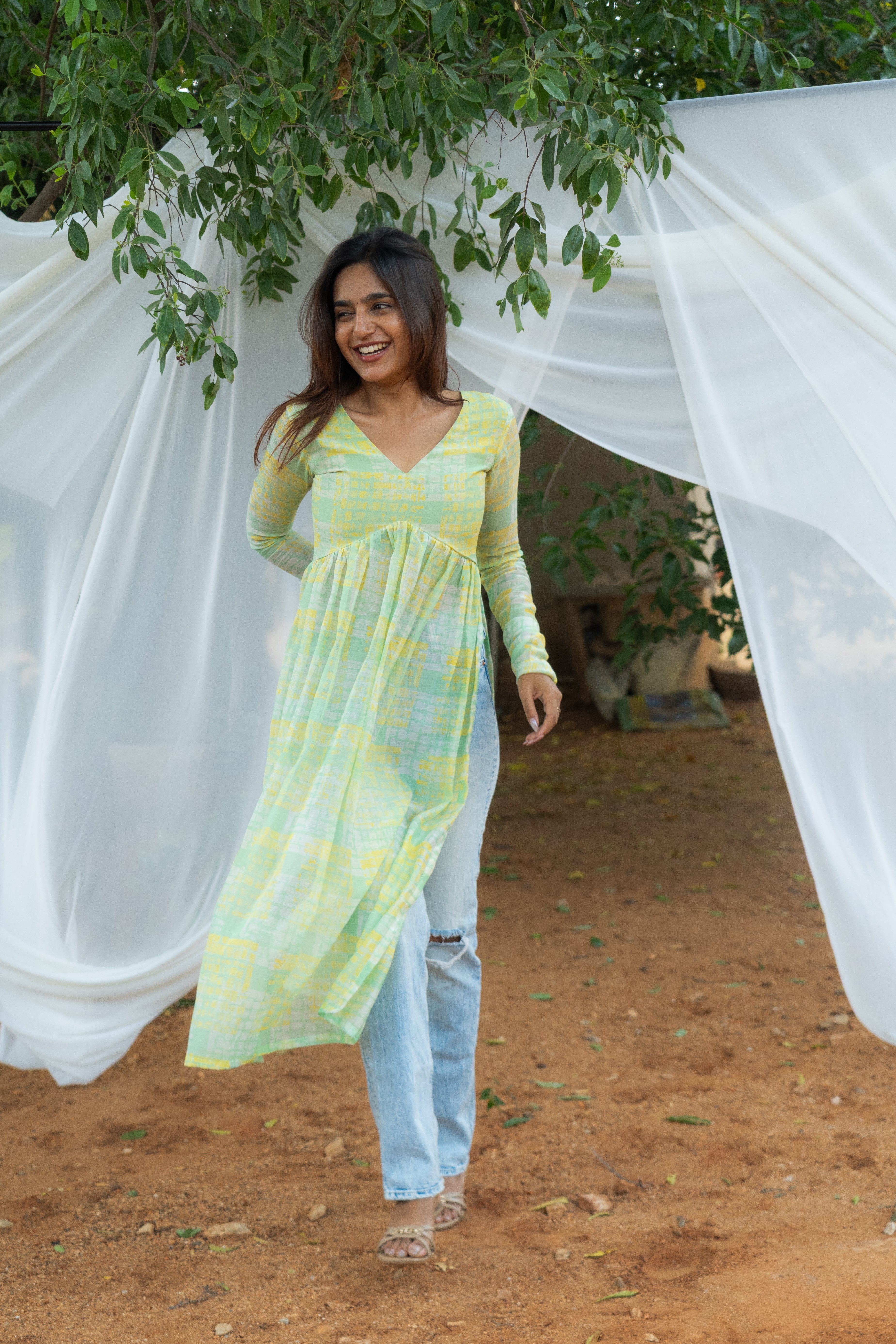 Pure Mul chanderi Alia cut Top