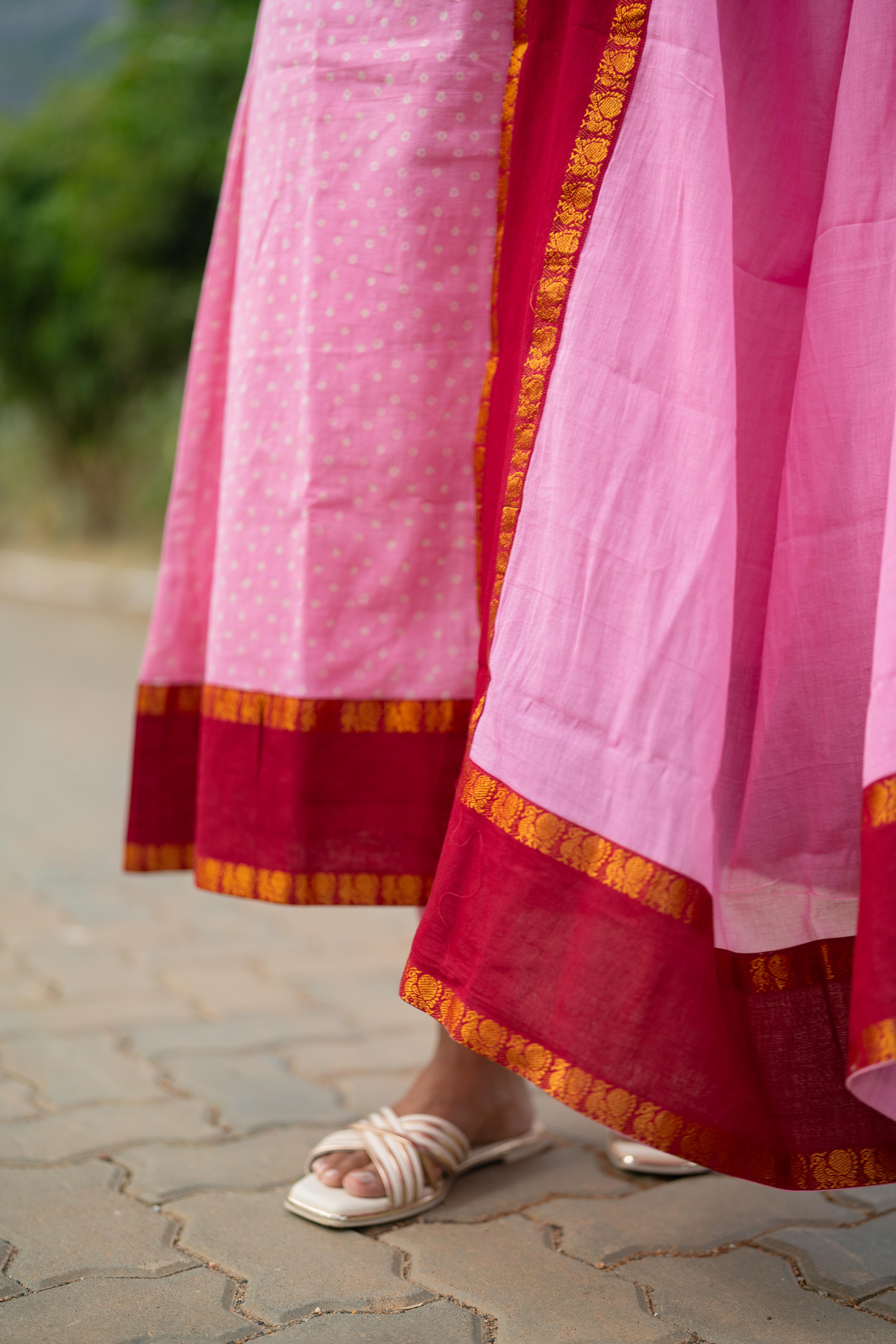 Crimson Rose Sungudi Salwar Set (Top & Dupatta)