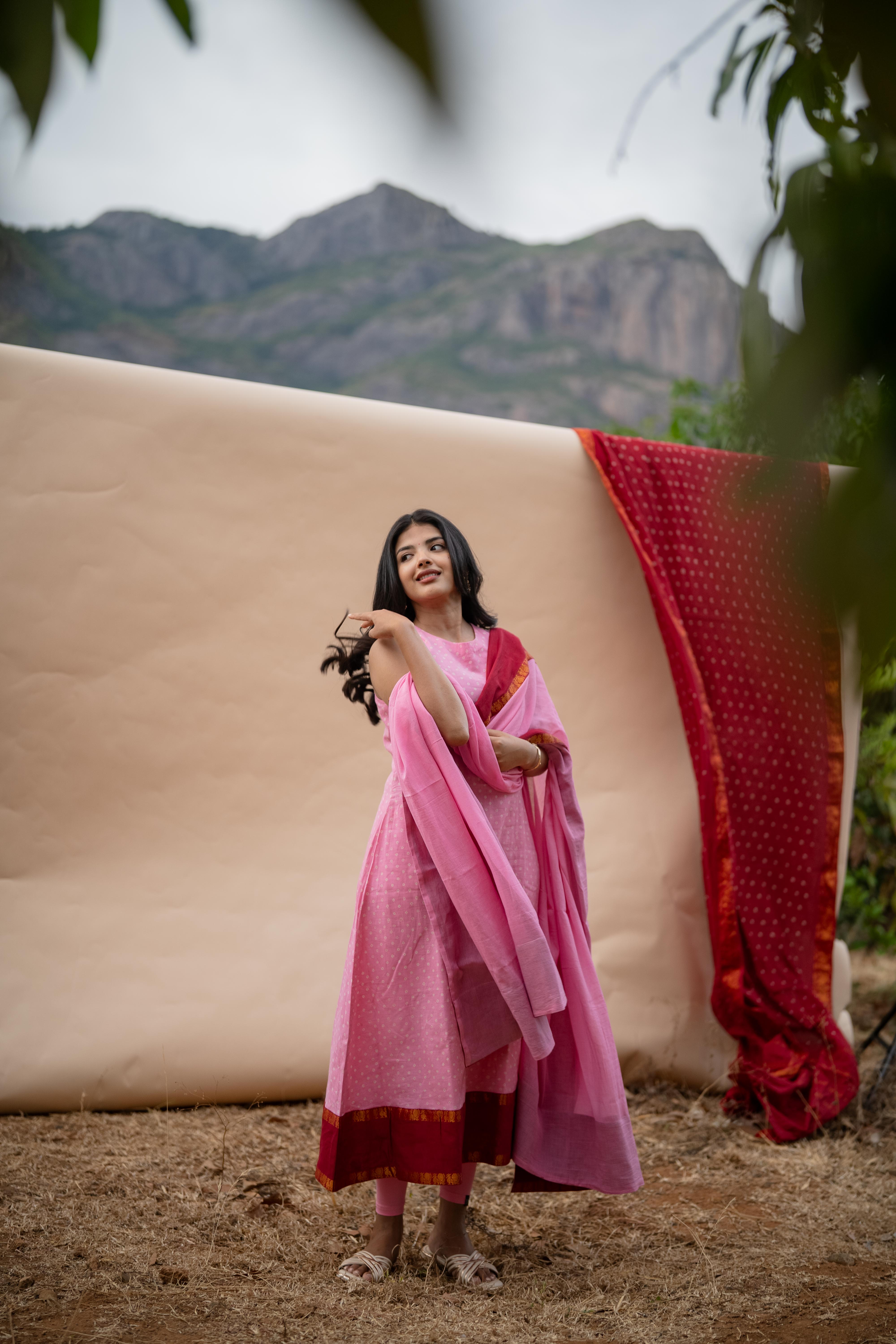 Crimson Rose Sungudi Salwar Set (Top & Dupatta)