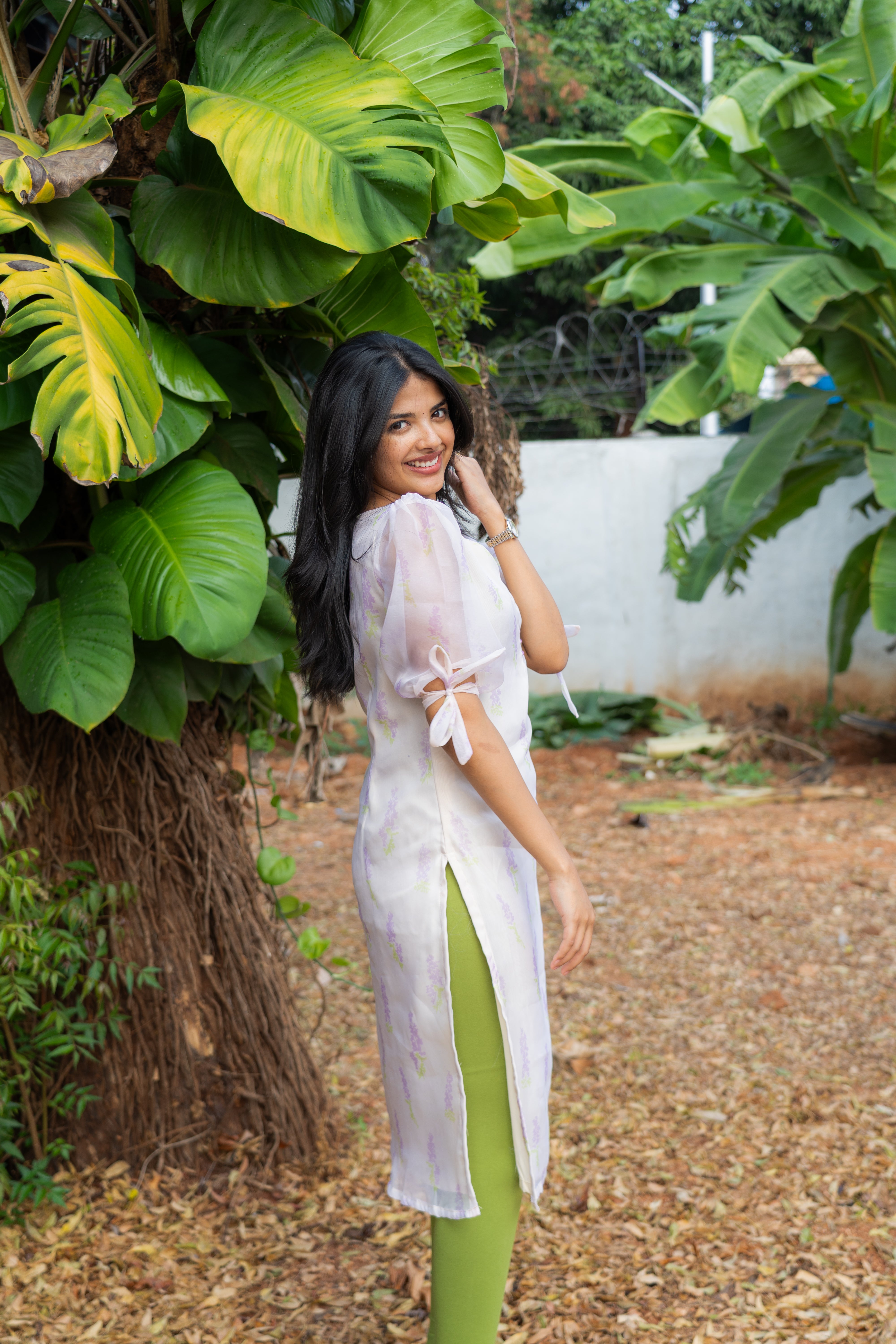 Lavender floral organza kurti