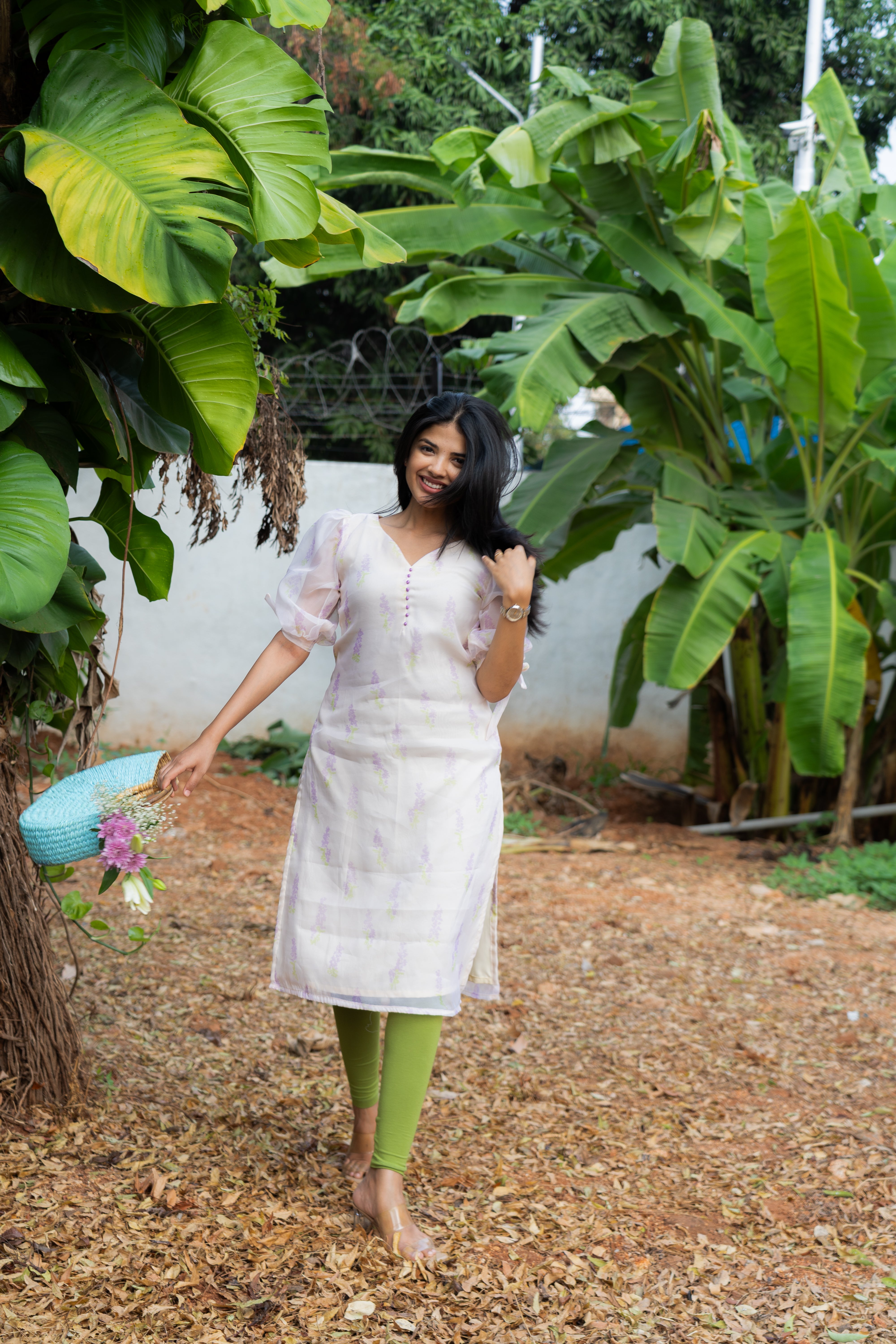 Lavender floral organza kurti