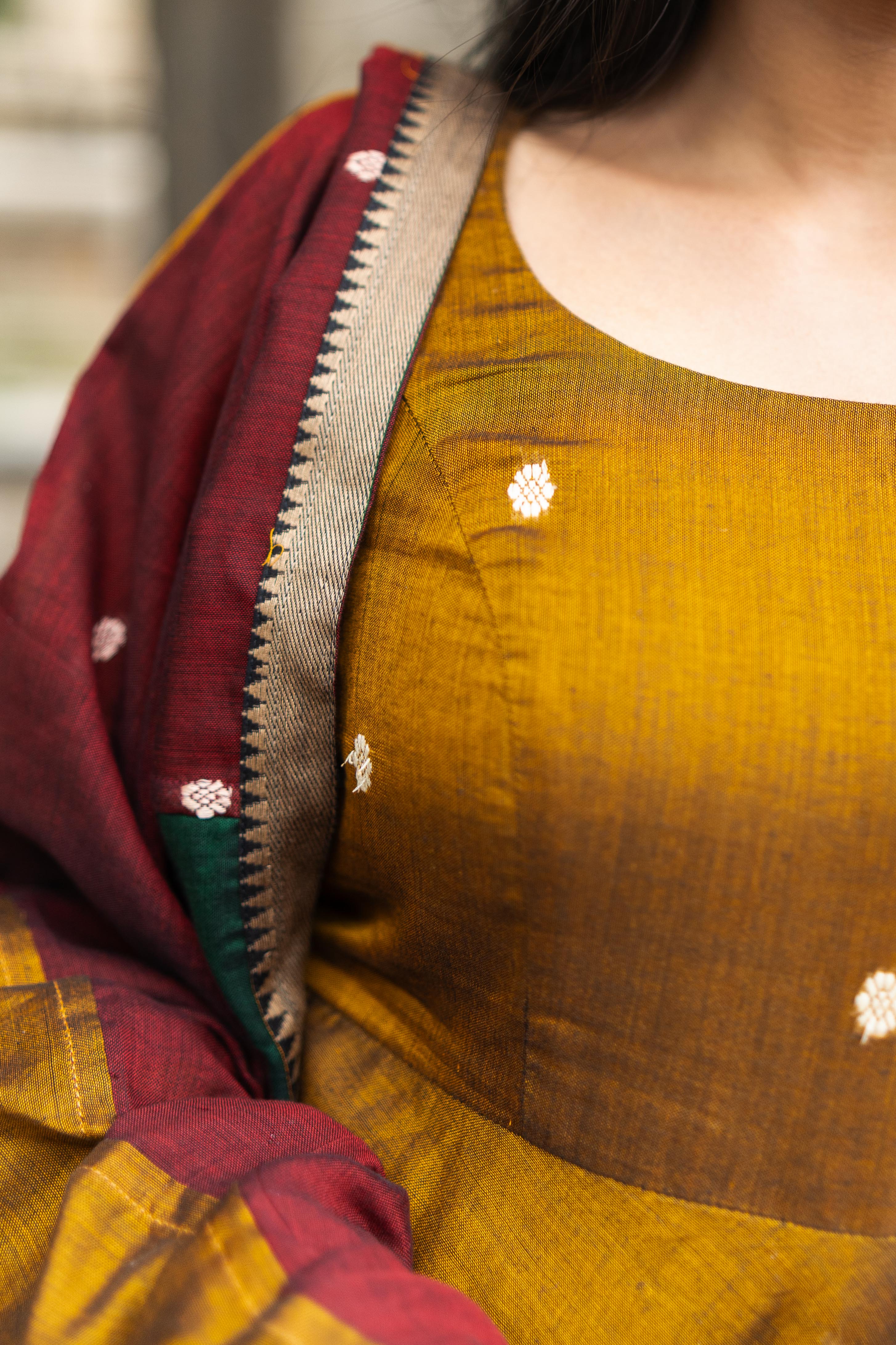 Mustard gold with multi colour dupatta Anarkali set