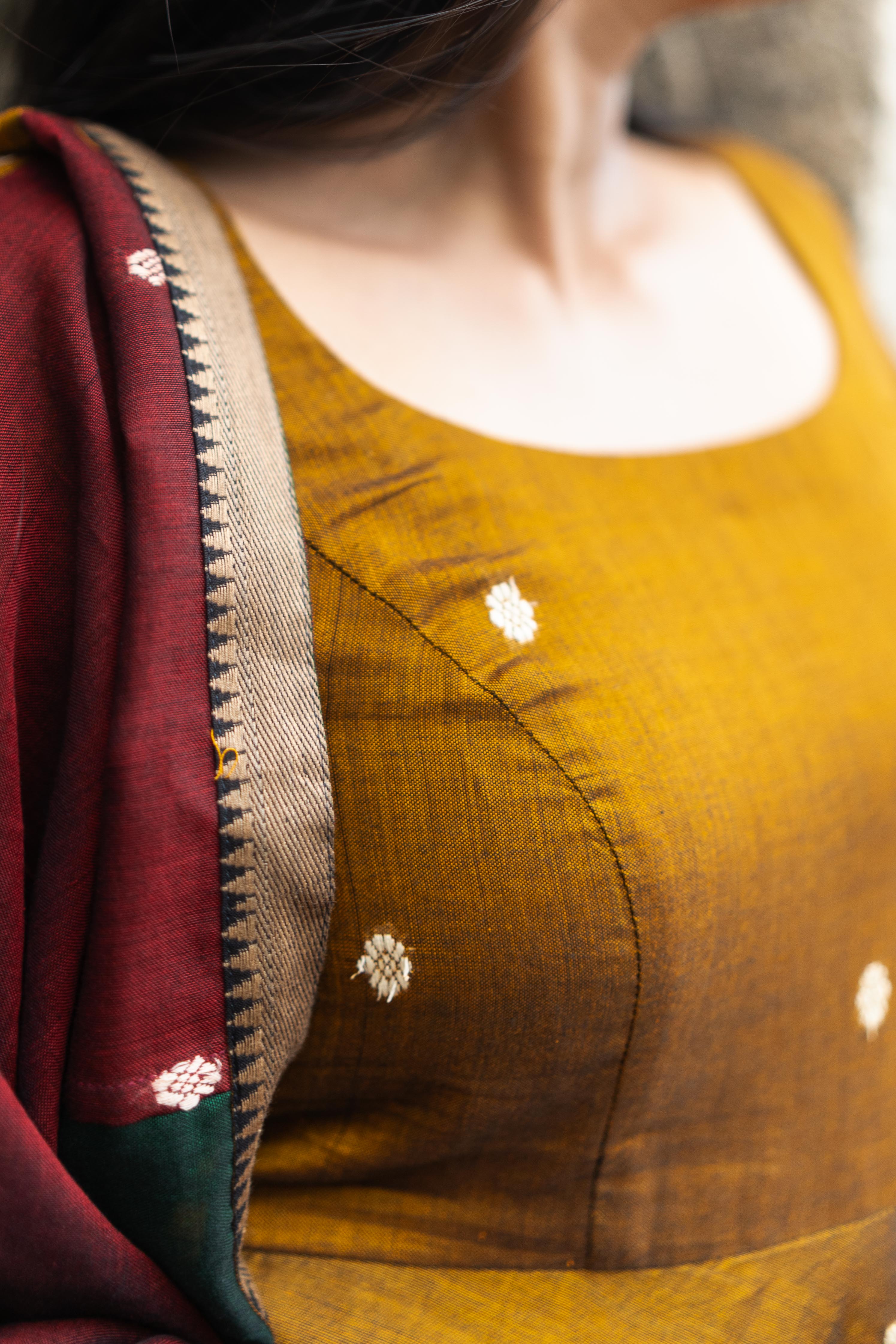 Mustard gold with multi colour dupatta Anarkali set