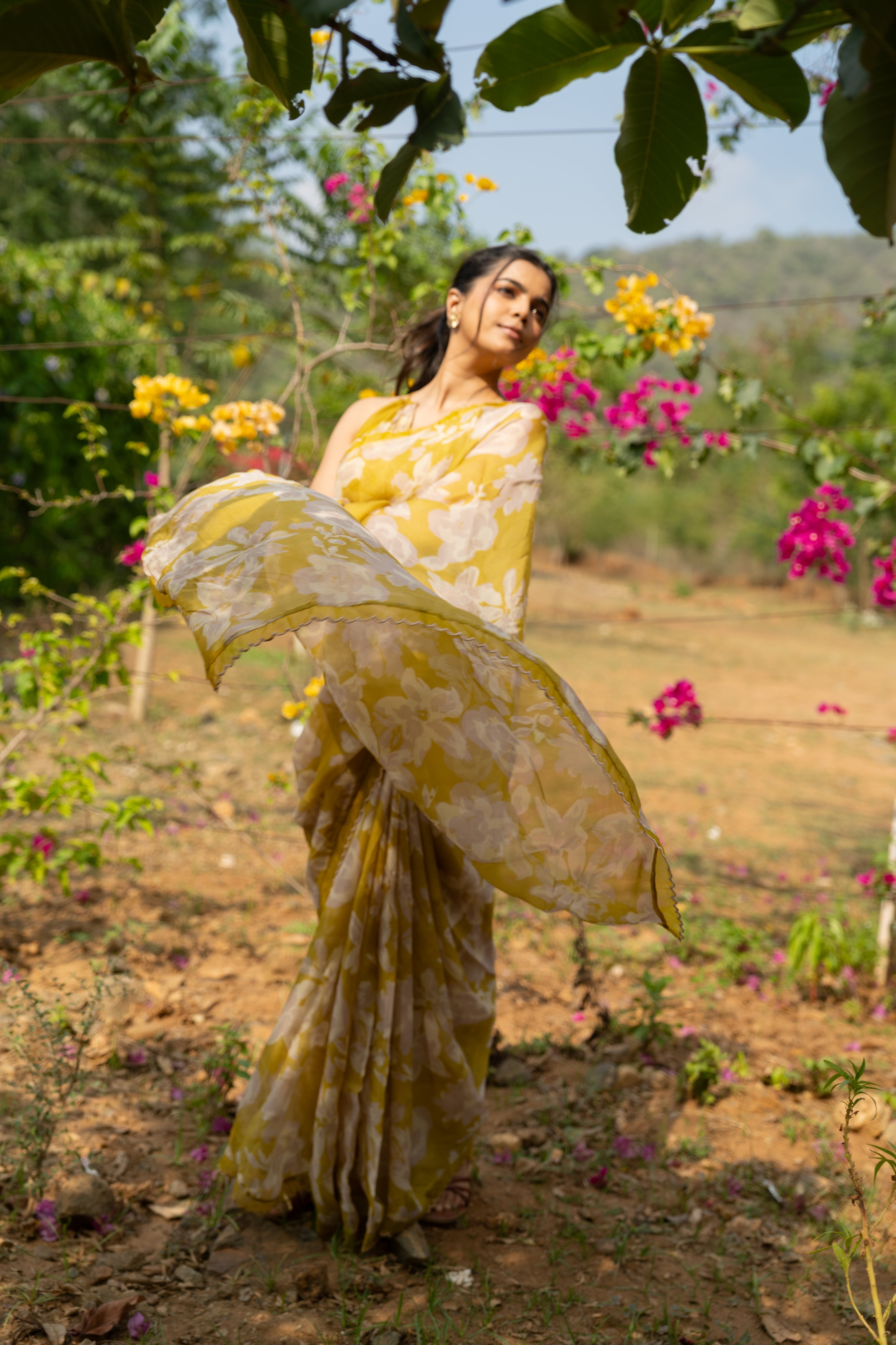 Sweet lime floral haze saree