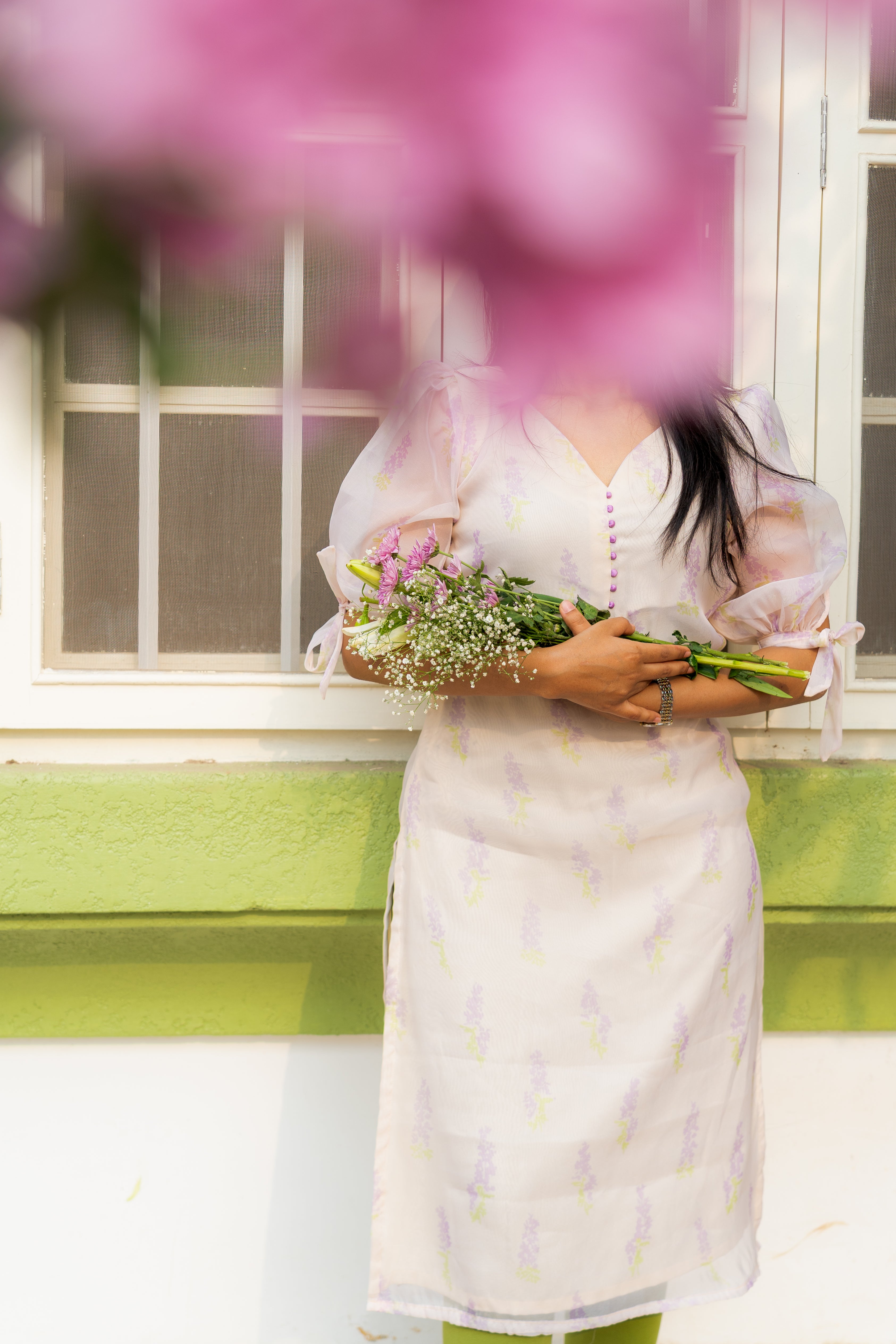 Lavender floral organza kurti