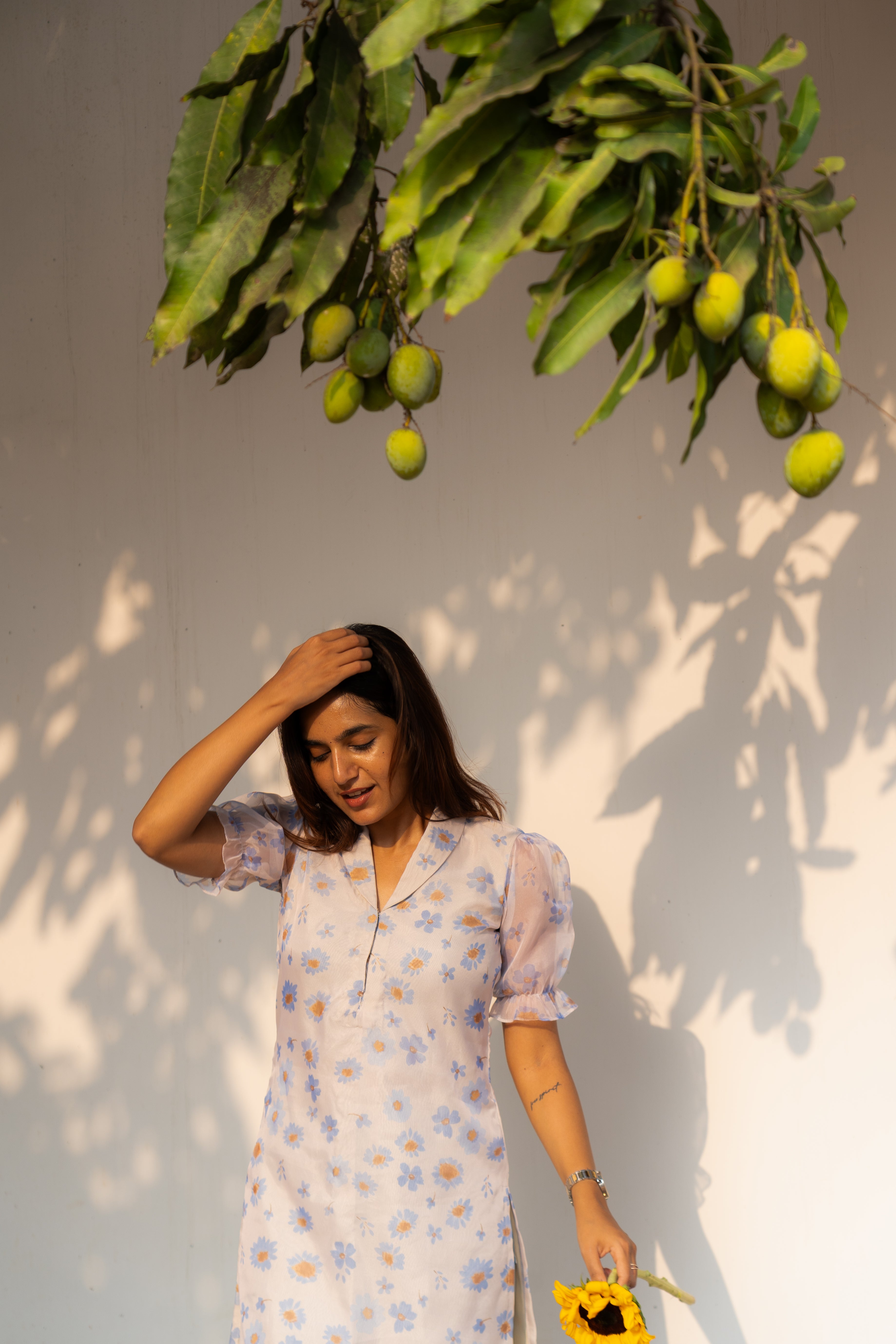 Blue pea floral organza kurti