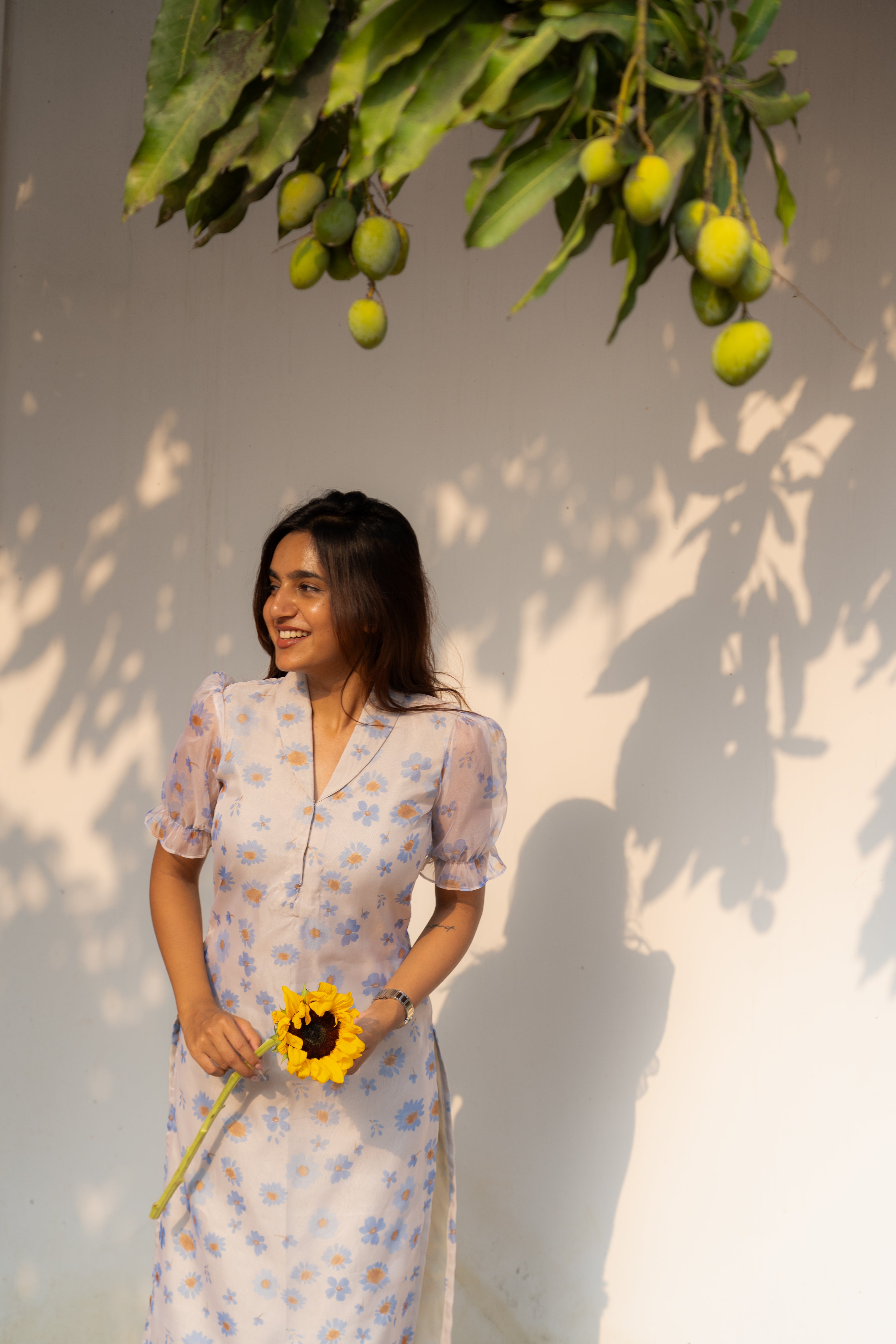 Blue pea floral organza kurti