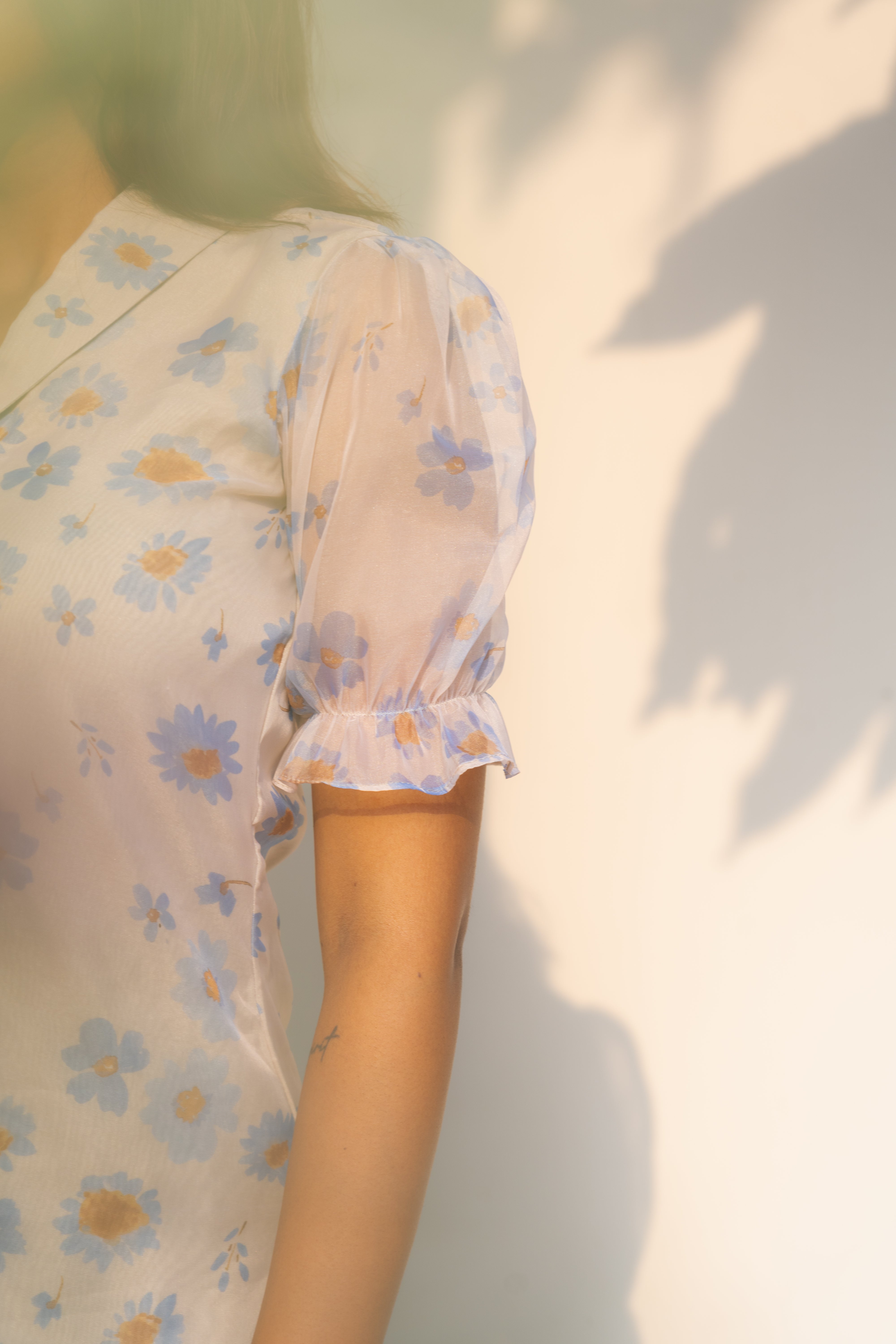 Blue pea floral organza kurti