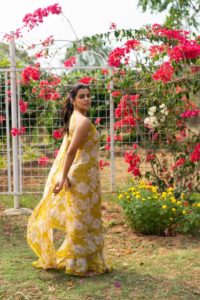 Sweet lime floral haze saree