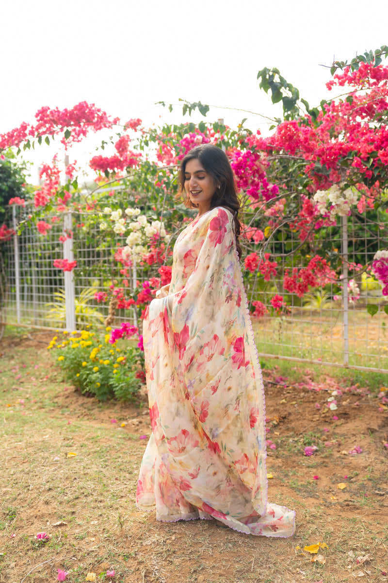 Butter cream floral haze saree