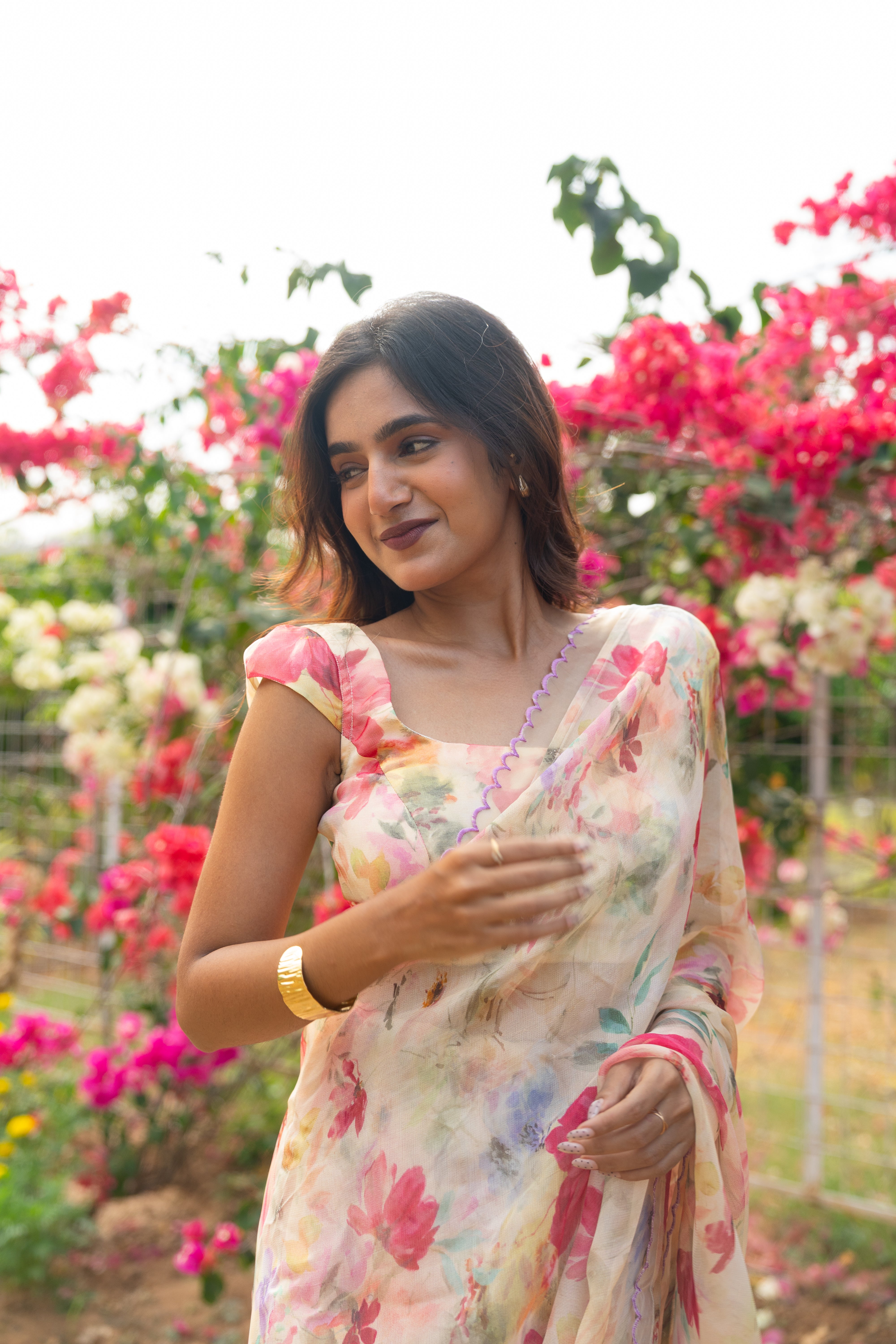 Butter cream floral haze saree