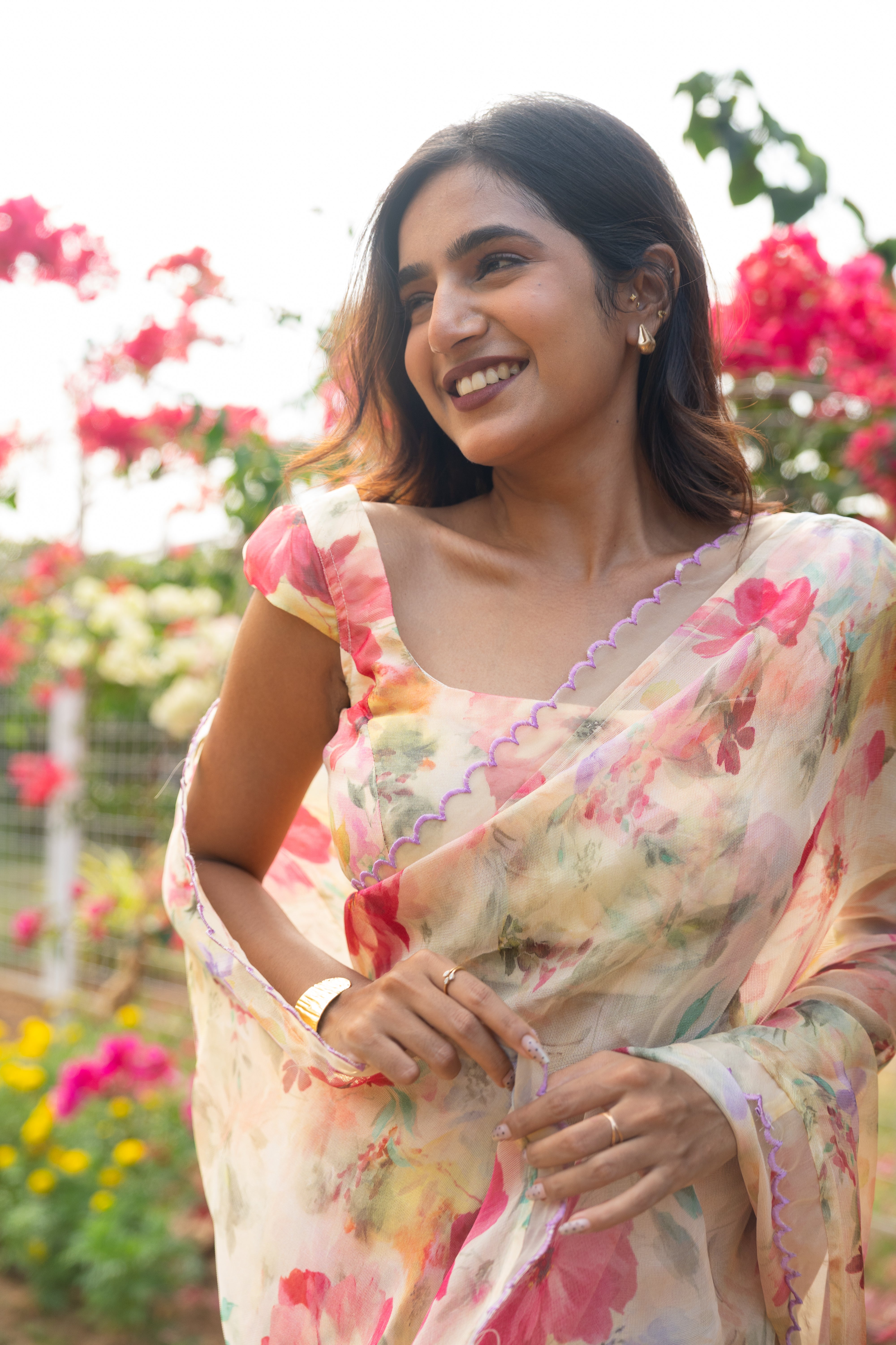 Butter cream floral haze saree