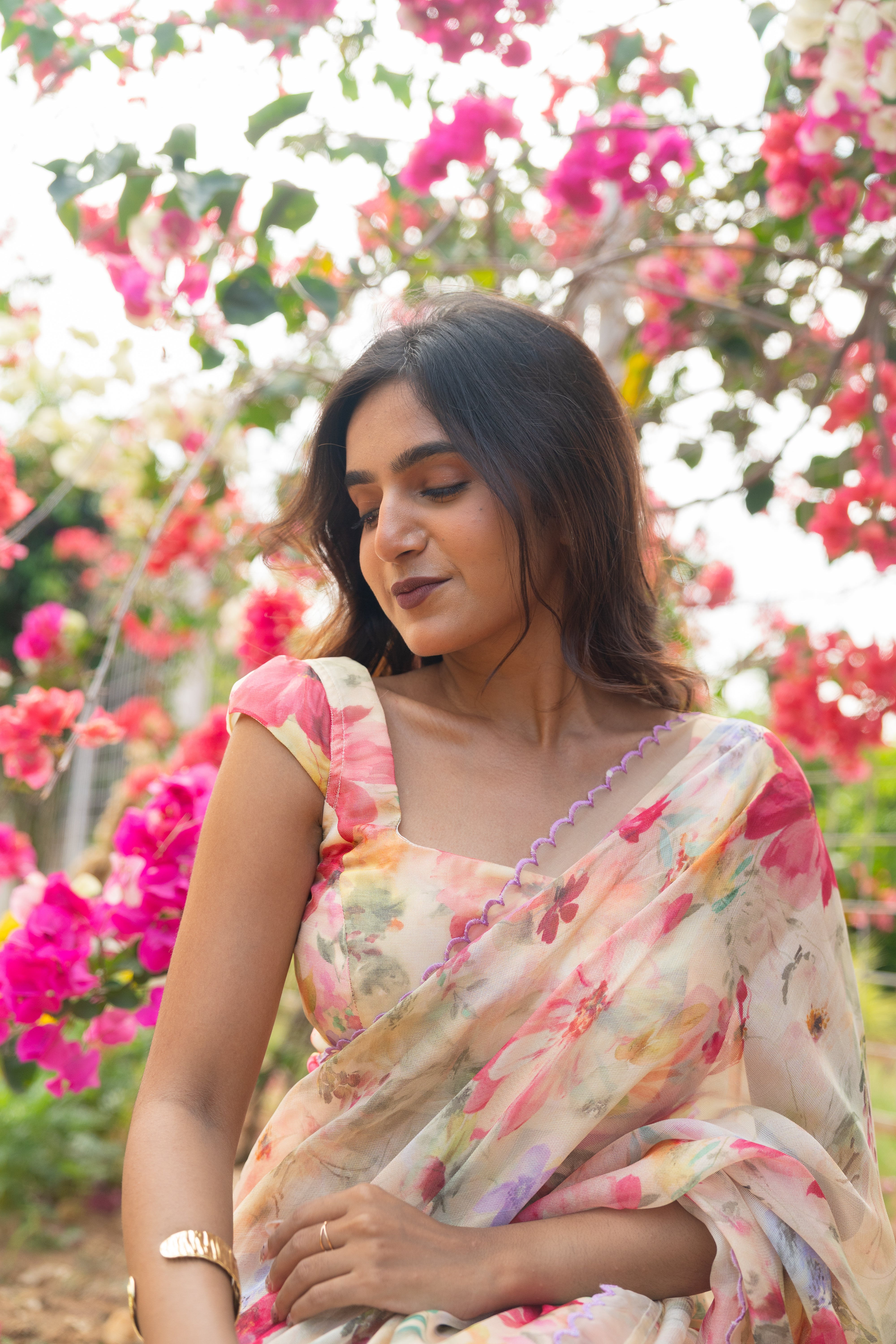 Butter cream floral haze saree