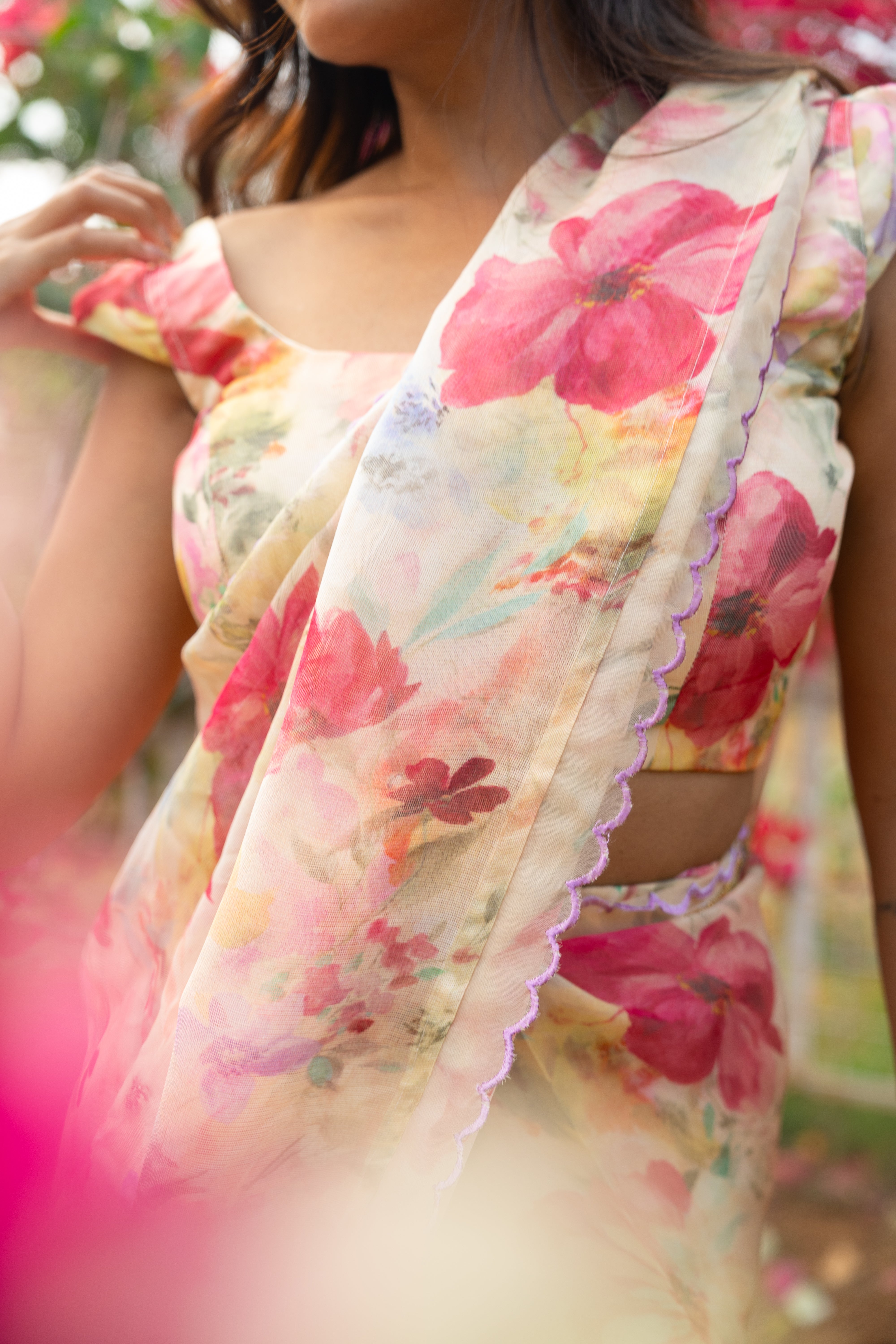 Butter cream floral haze saree