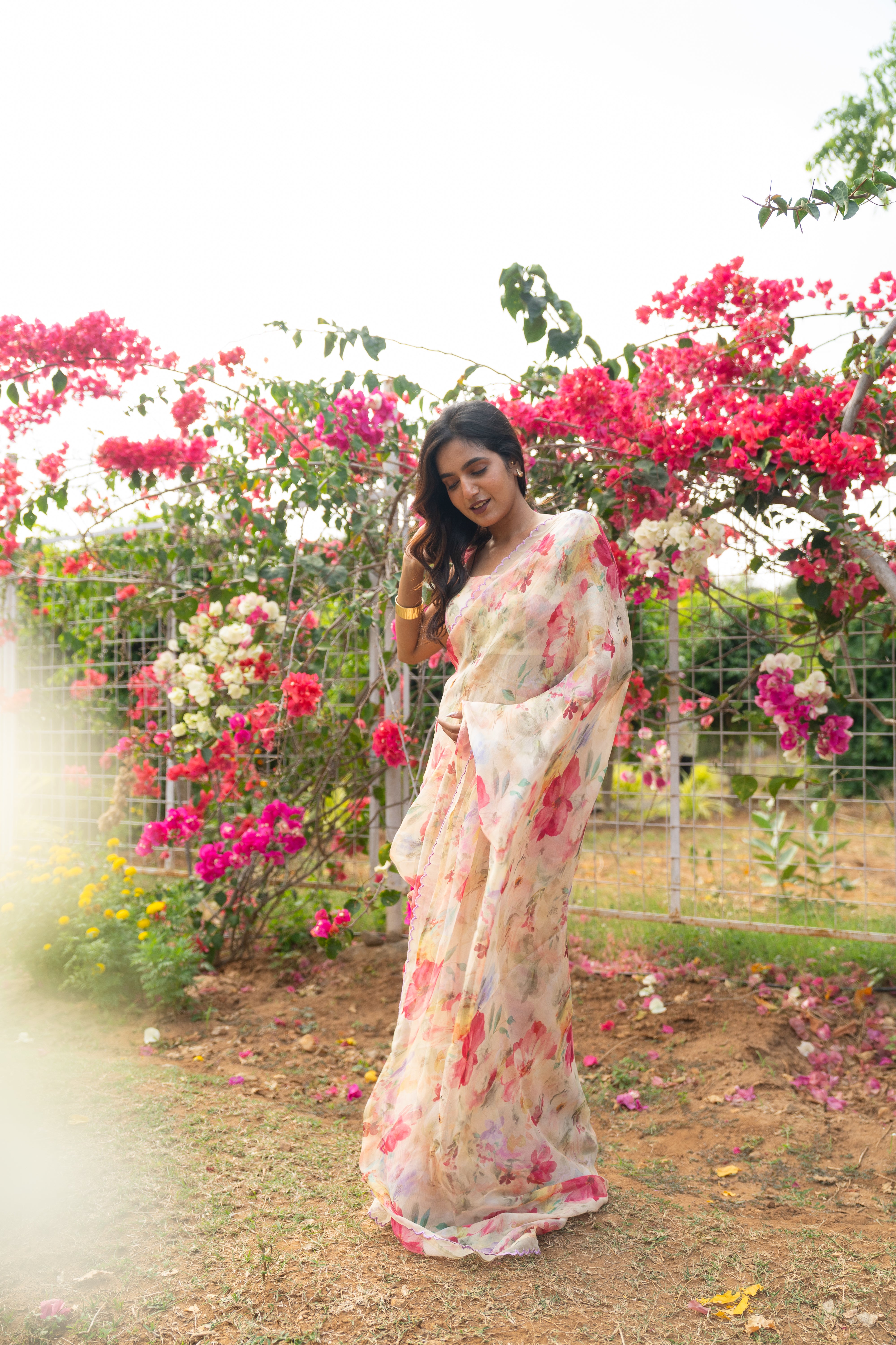 Butter cream floral haze saree