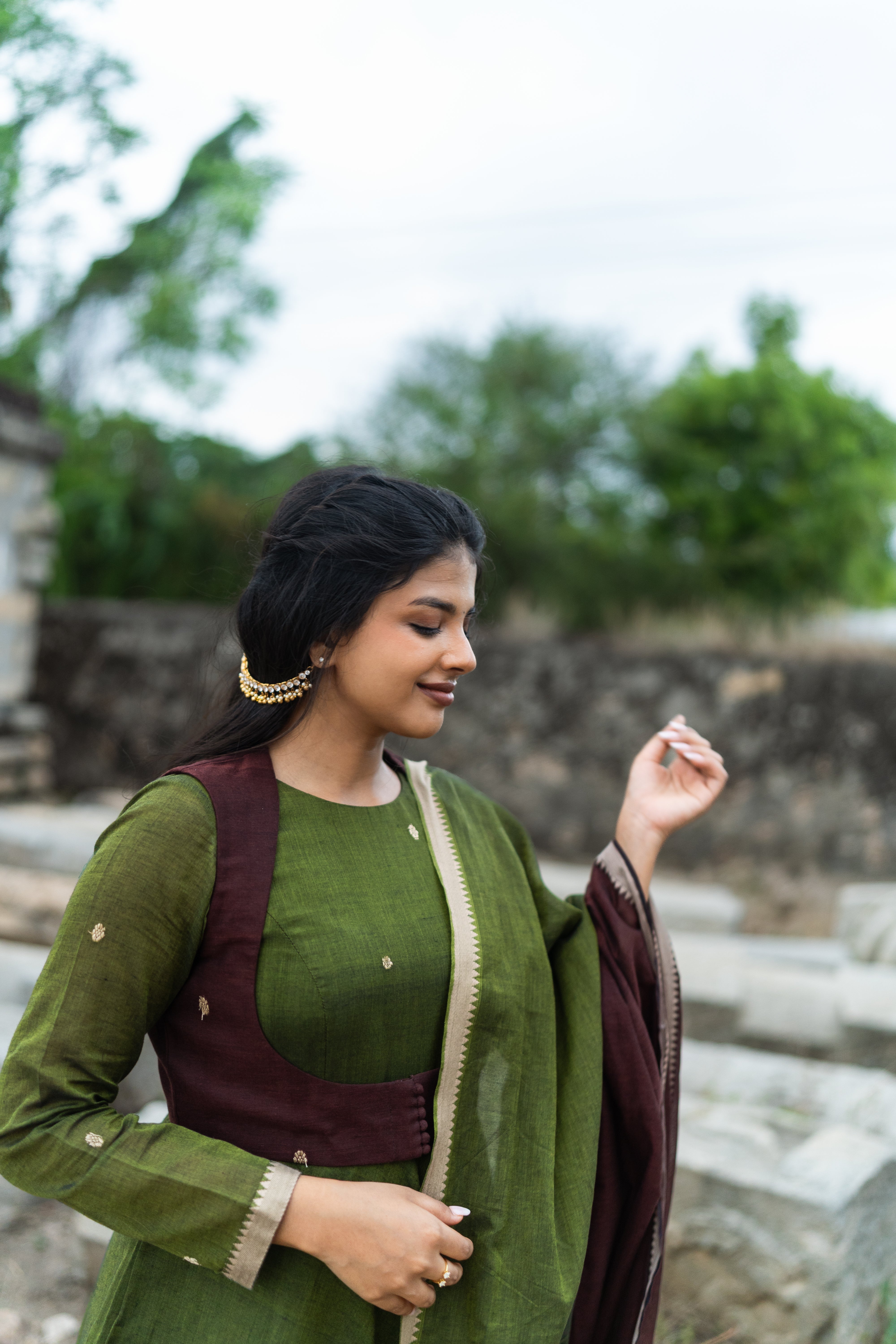 Yazhi Anarkali Set (Top & Dupatta)