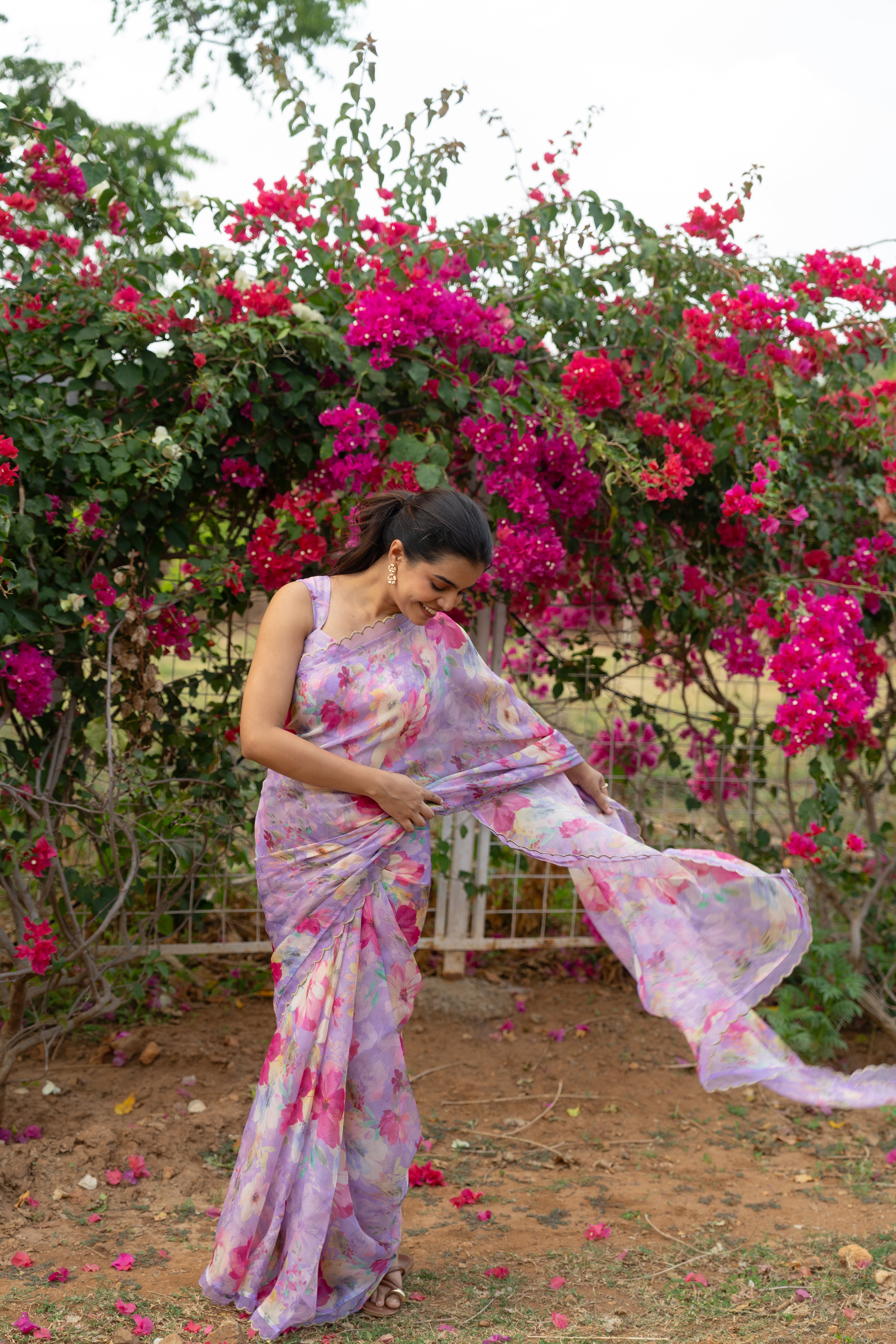 Lavender floral haze saree