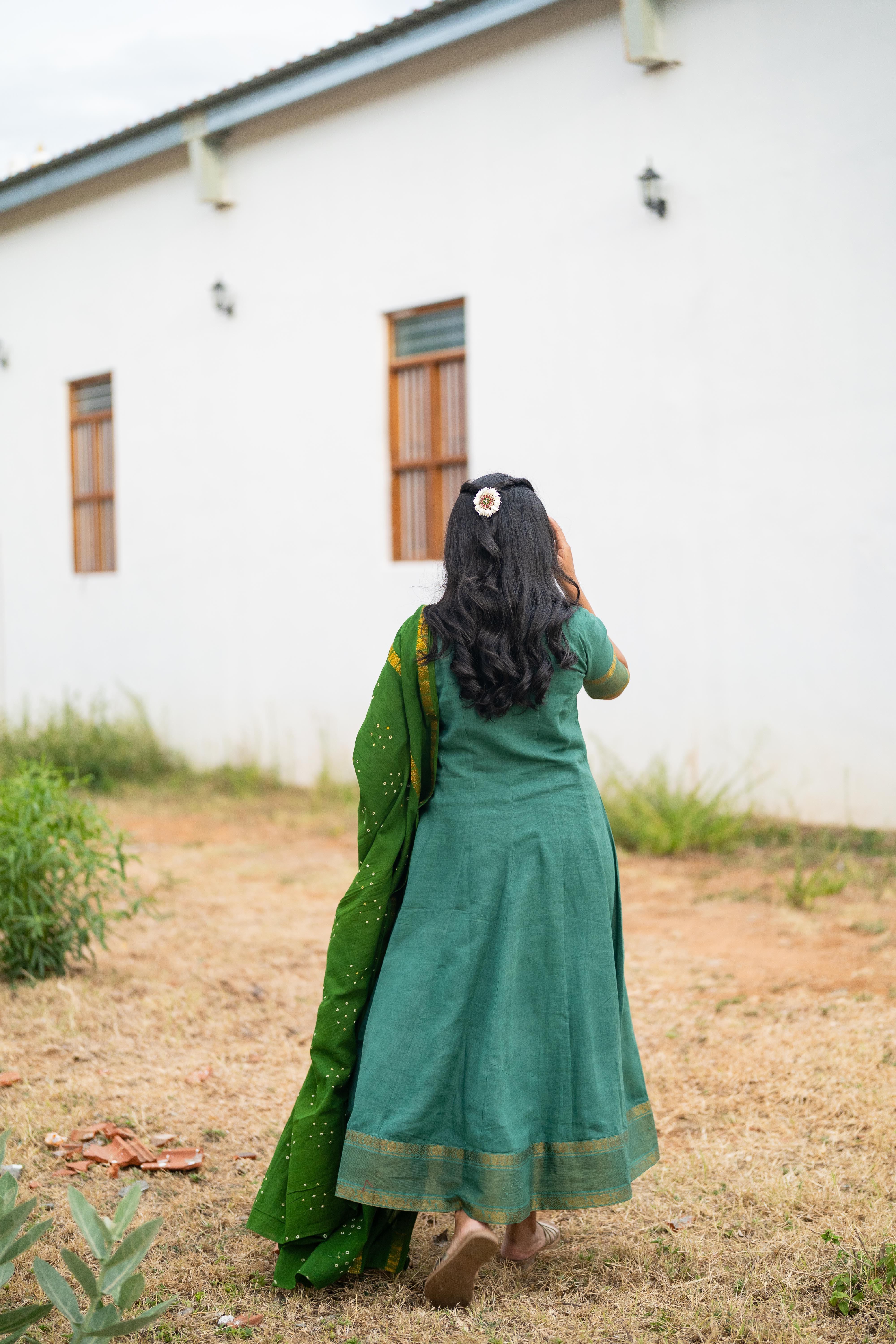 Sea blue & Green Sungudi Anarkali set