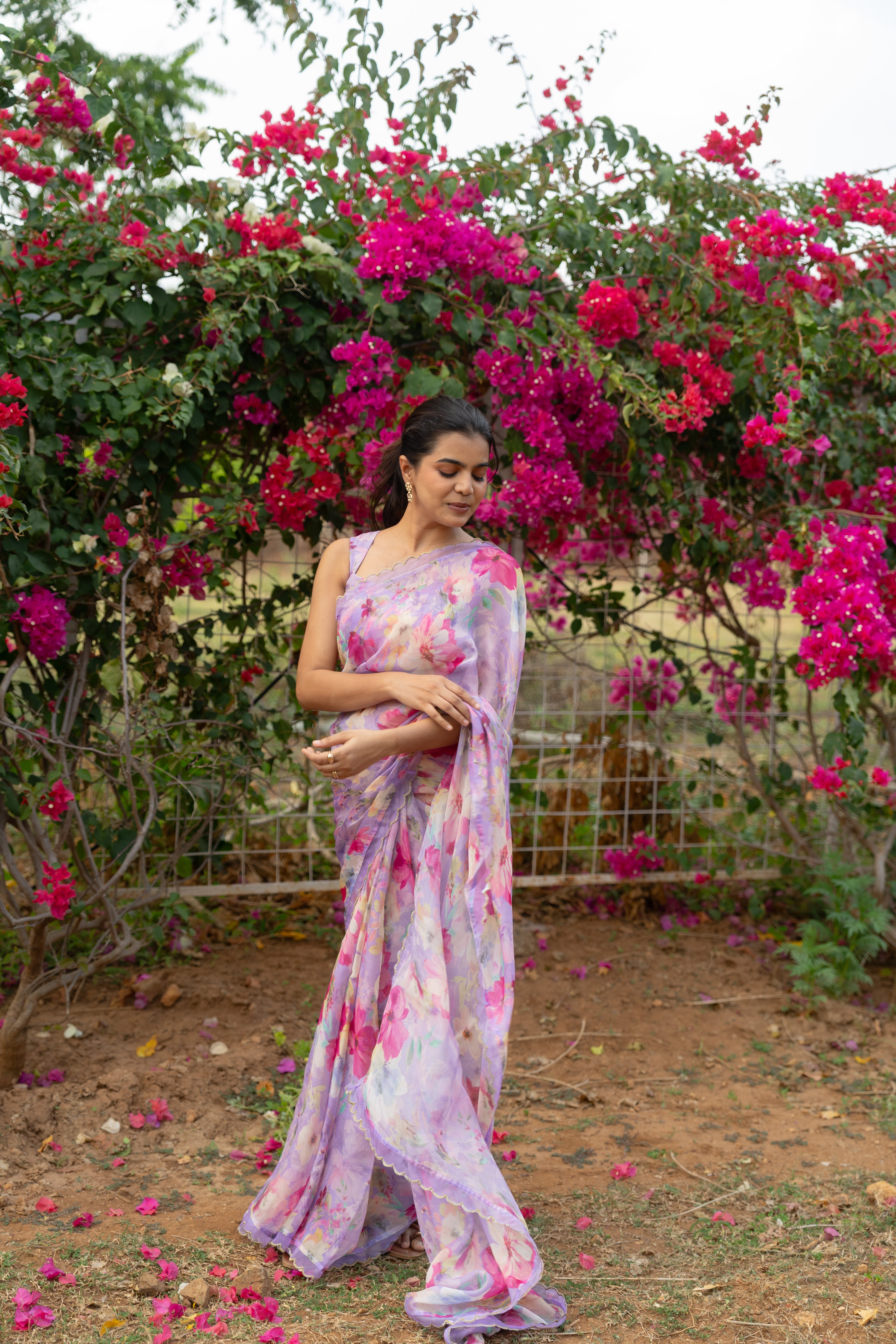 Lavender floral haze saree
