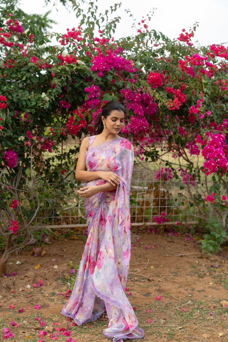 Lavender floral haze saree