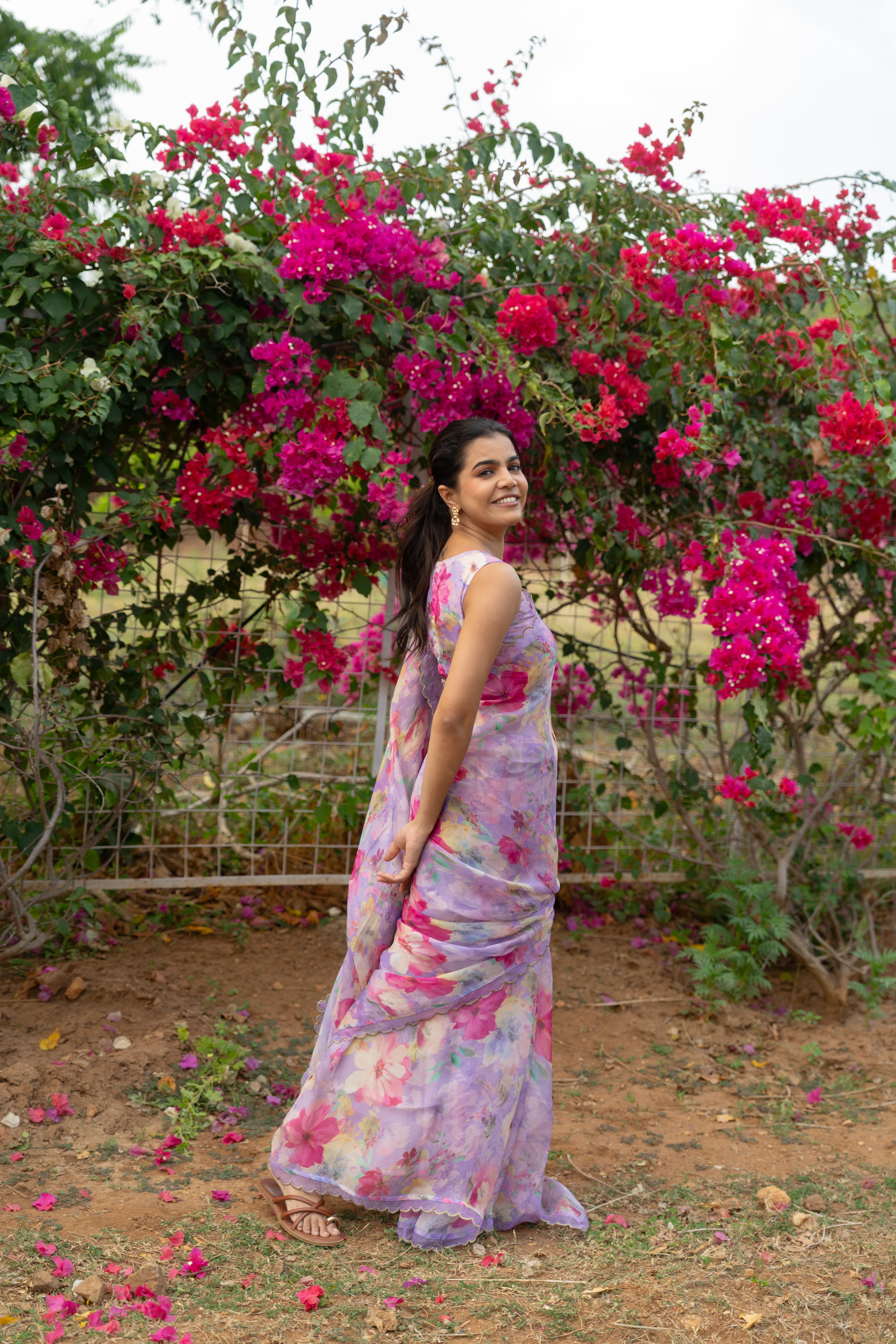 Lavender floral haze saree