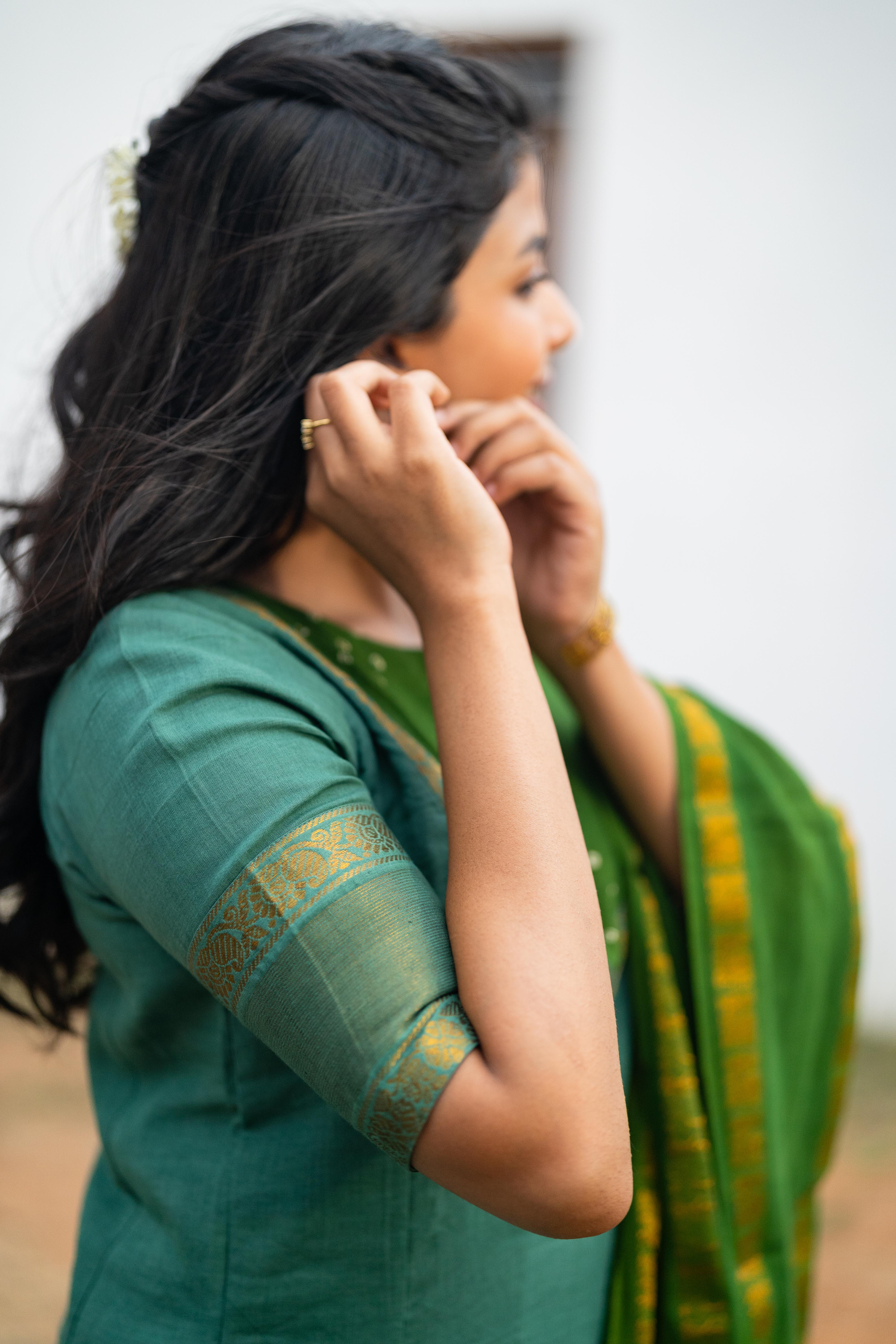 Sea blue & Green Sungudi Anarkali set