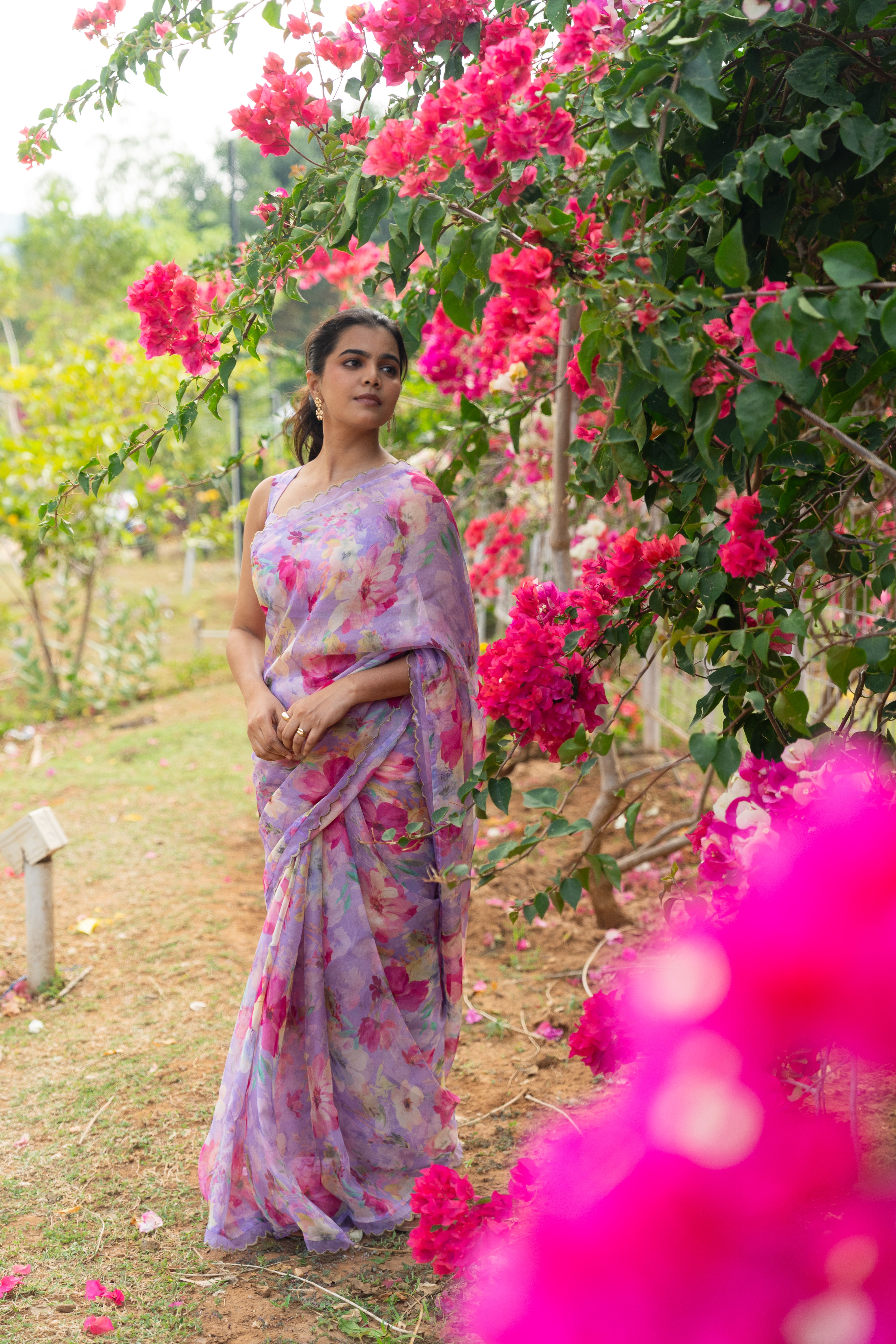 Lavender floral haze saree