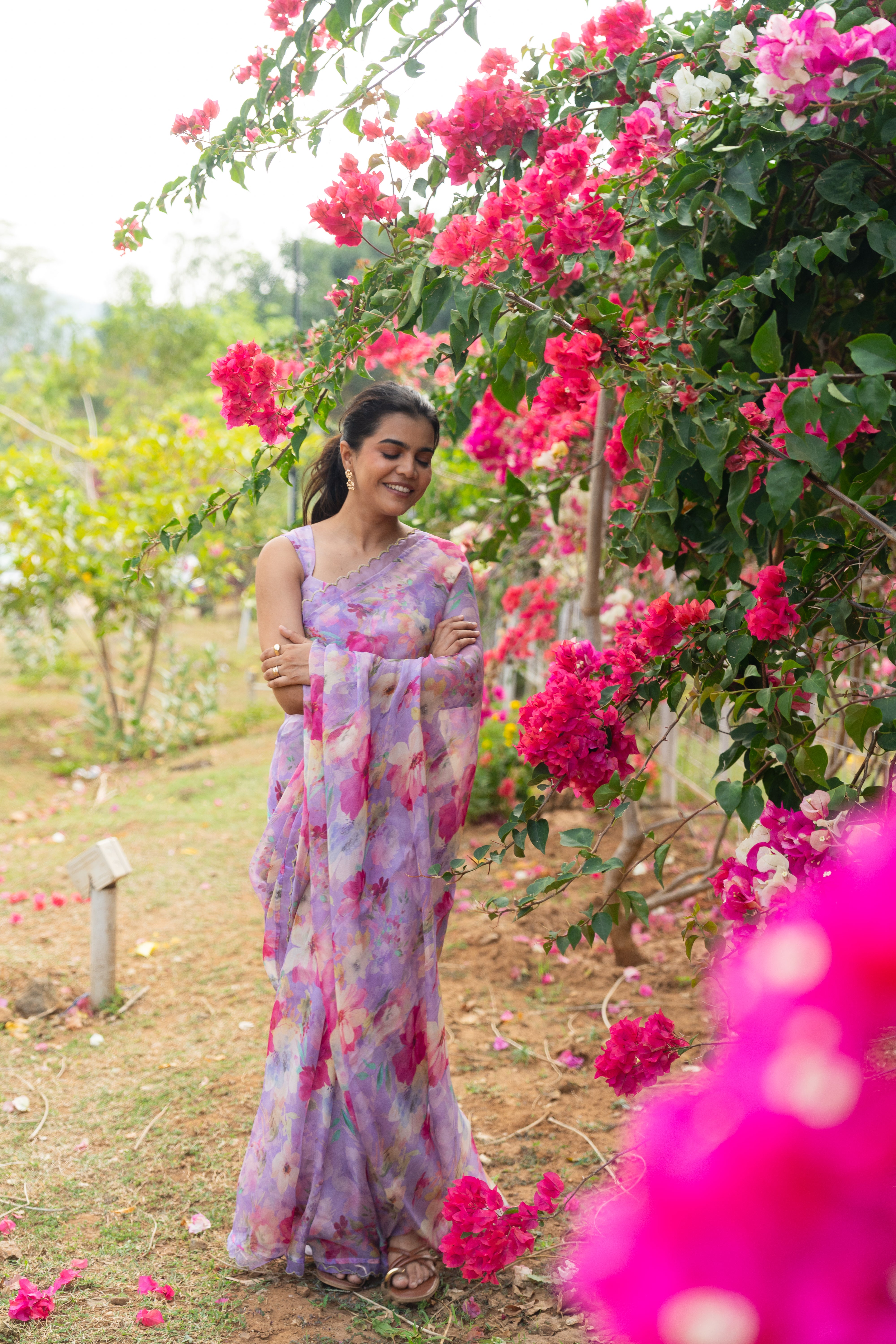 Lavender floral haze saree