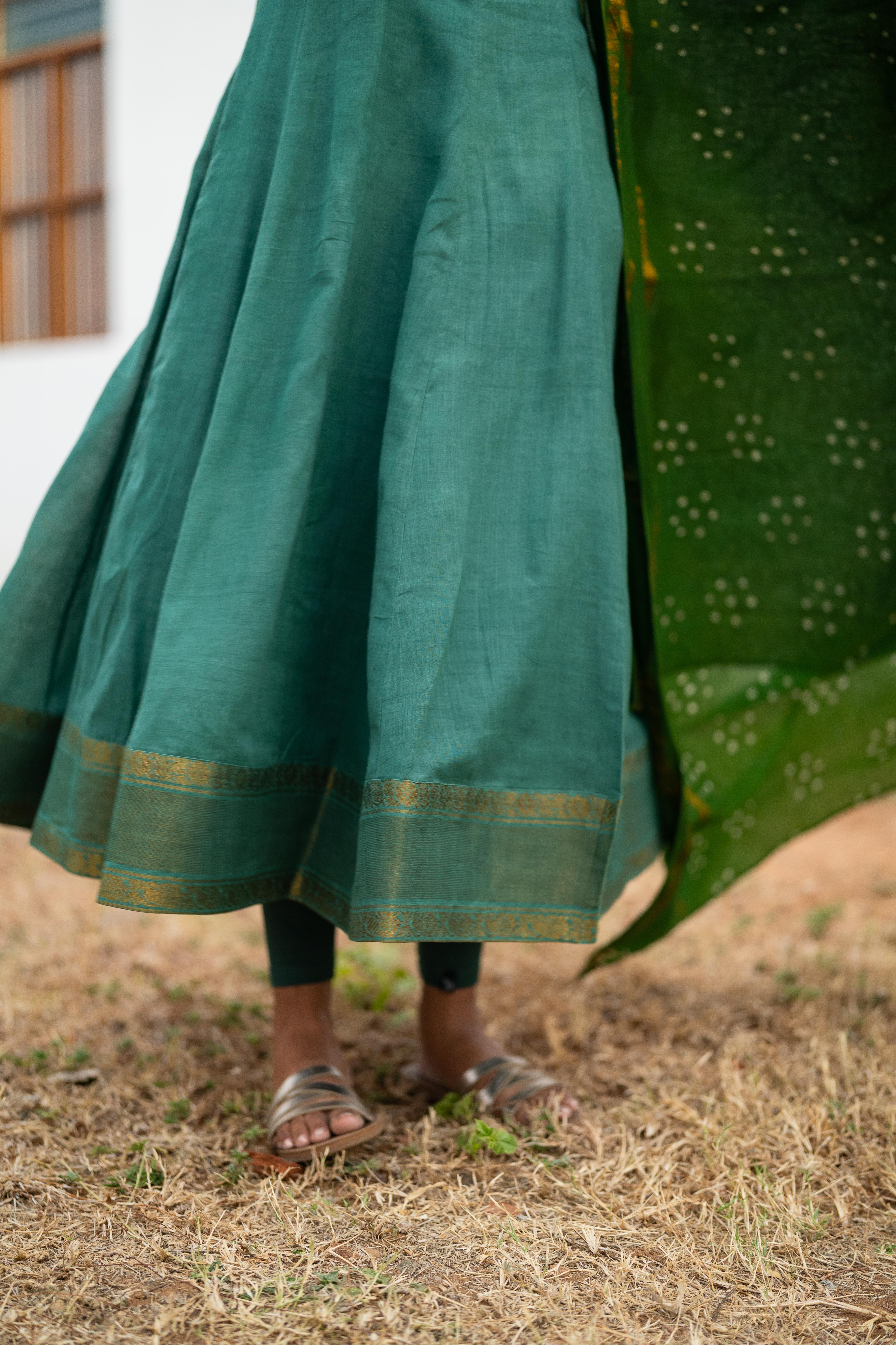 Sea blue & Green Sungudi Anarkali set