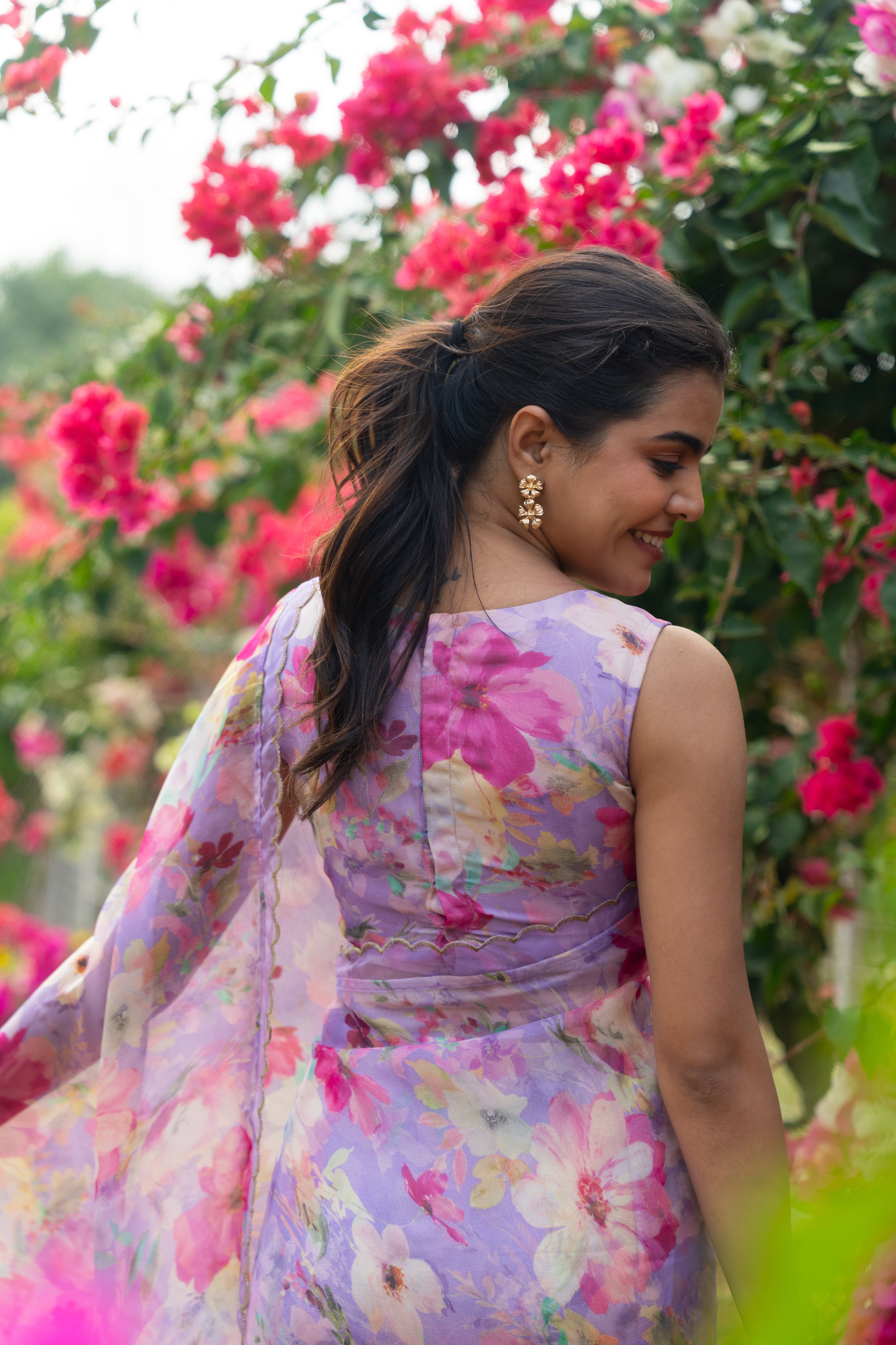 Lavender floral haze saree