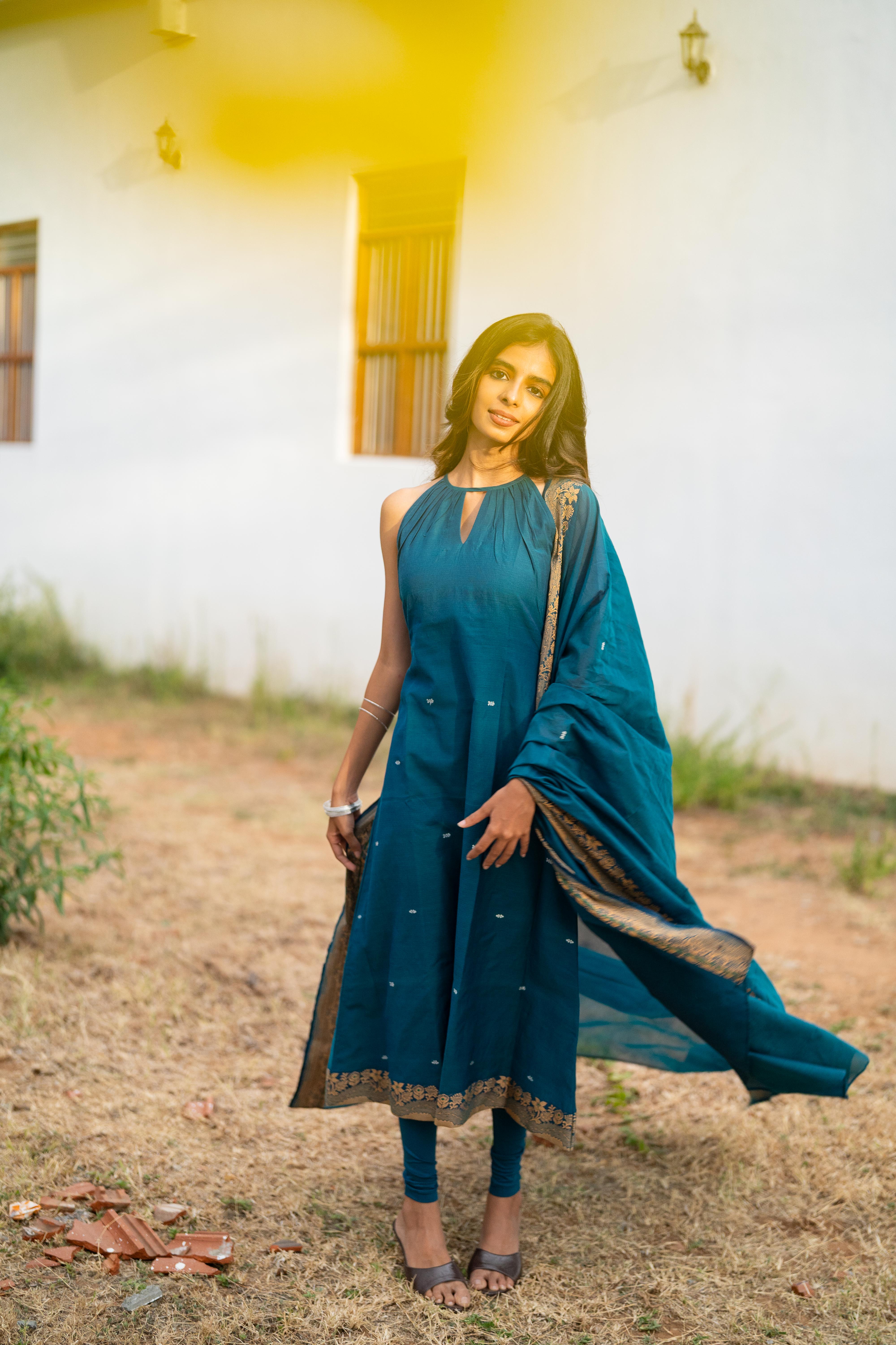 Blue halter Kanchi cotton salwar set