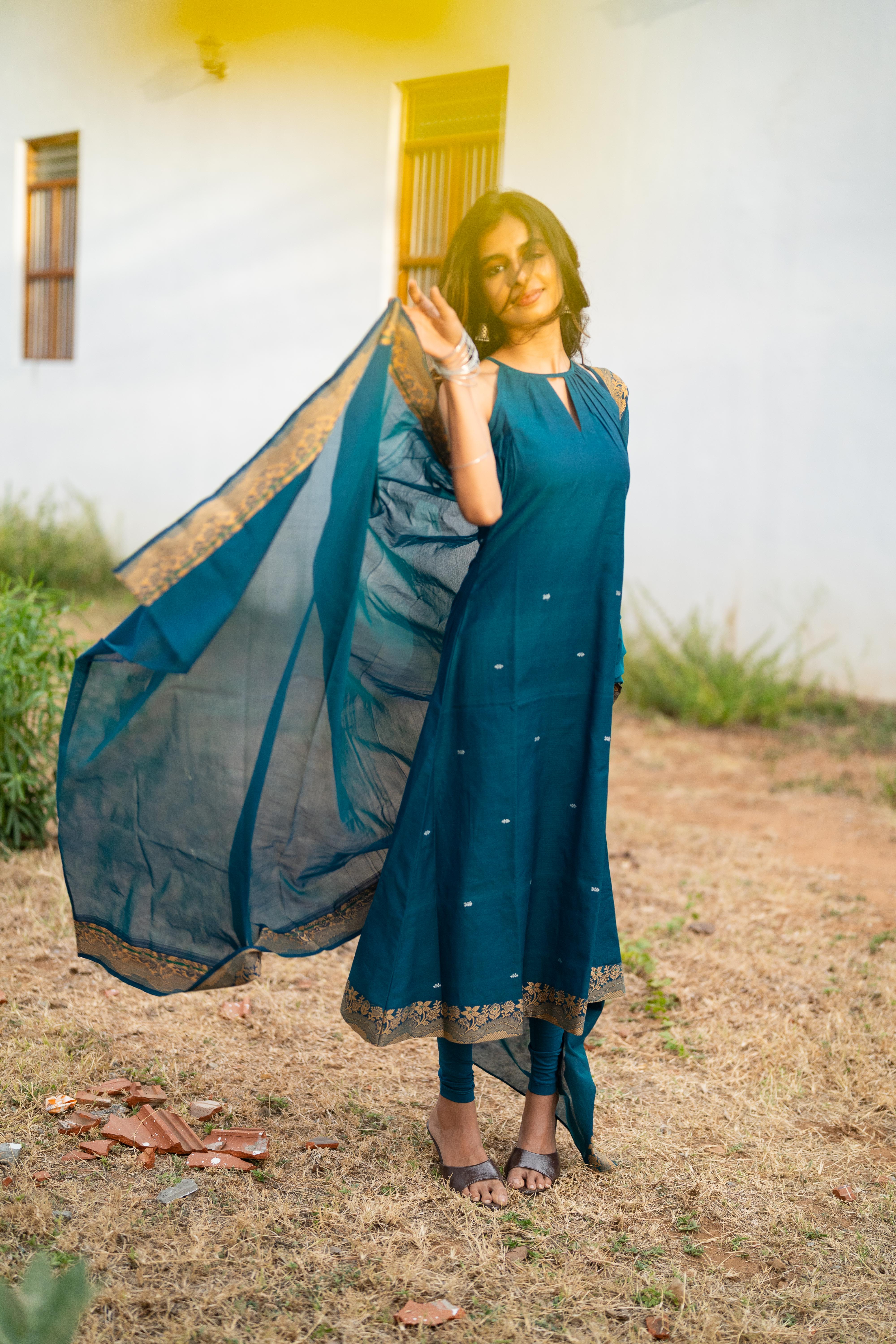 Blue halter Kanchi cotton salwar set