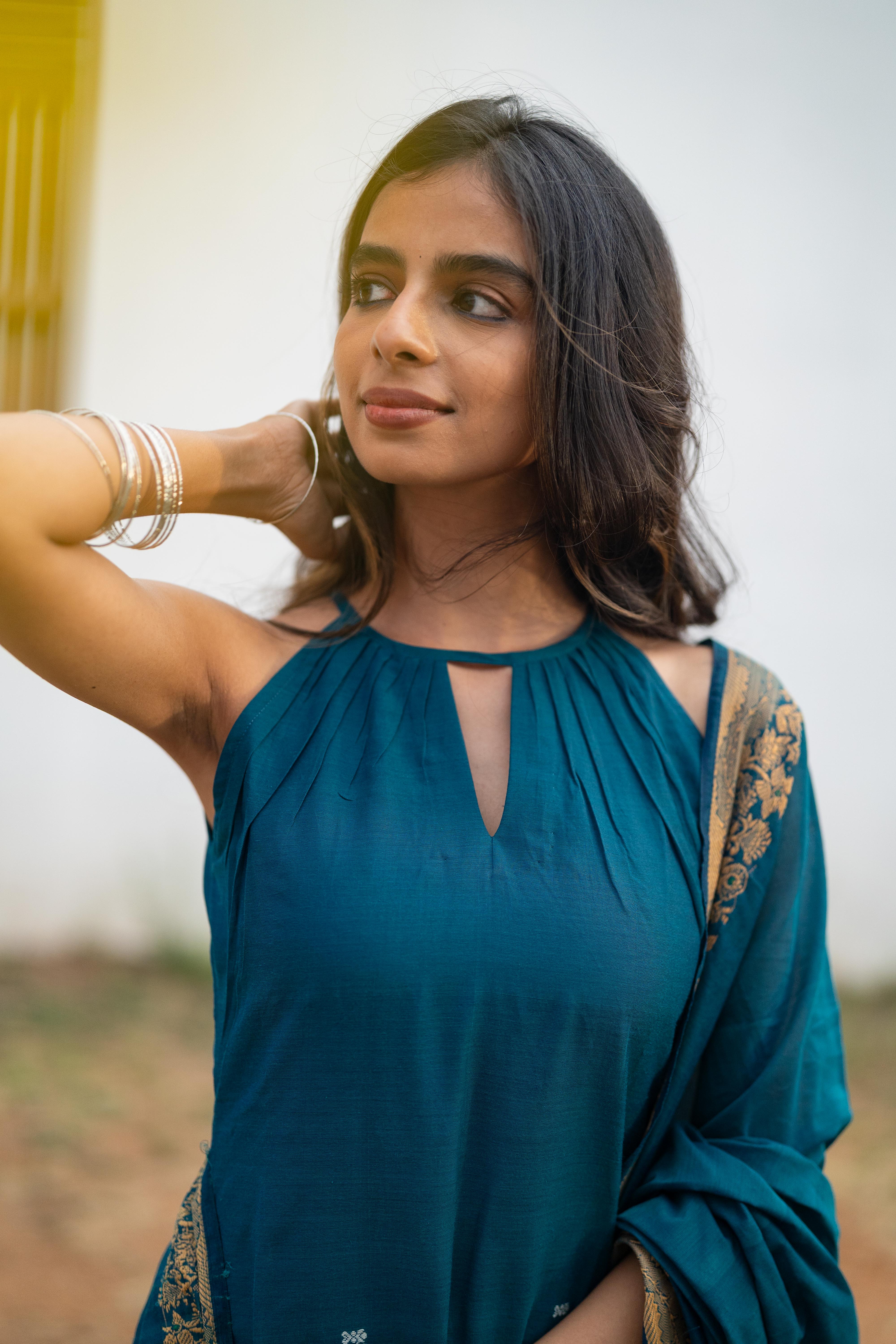 Blue halter Kanchi cotton salwar set