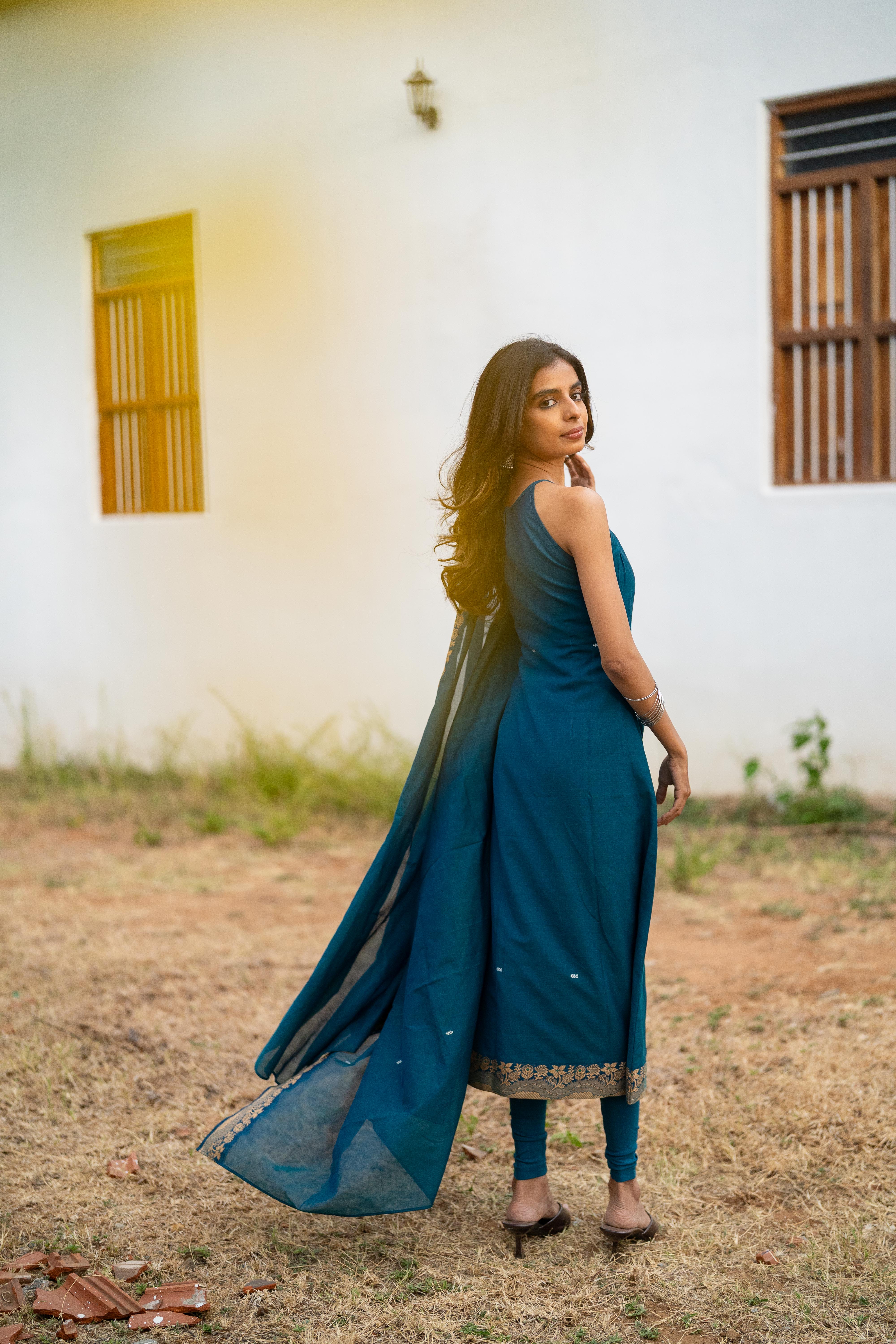 Blue halter Kanchi cotton salwar set