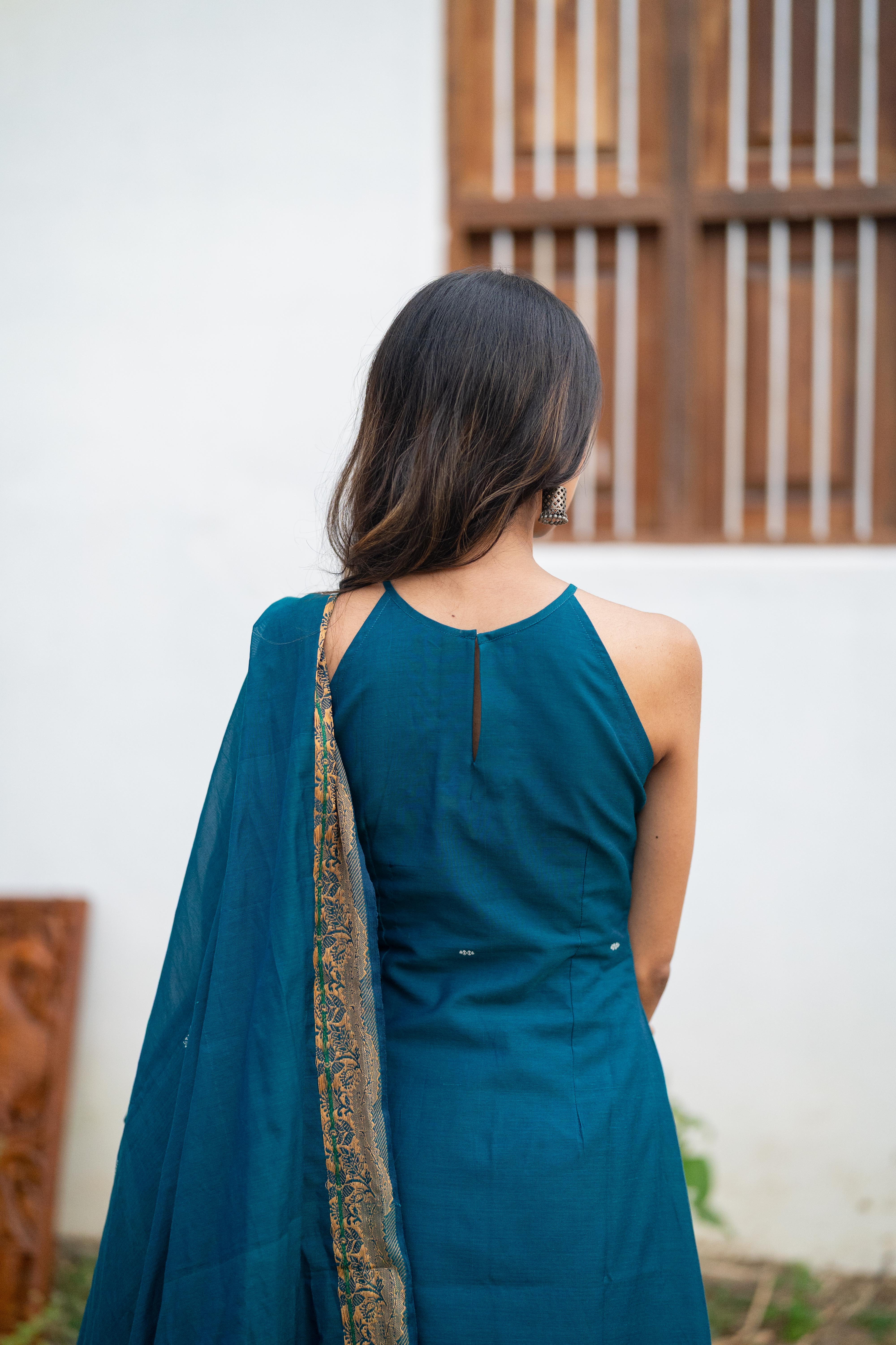 Blue halter Kanchi cotton salwar set