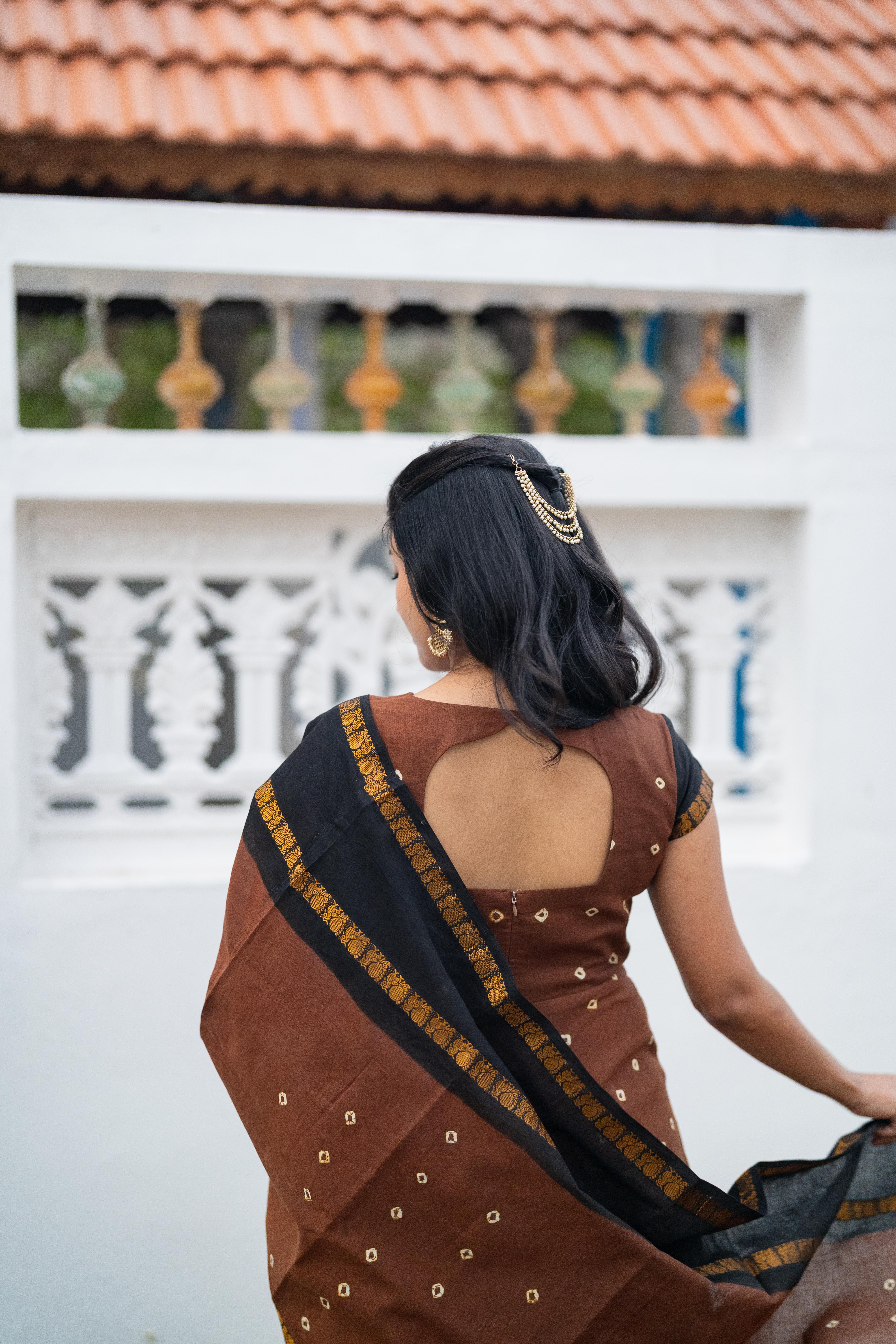 Cinnamon Sungudi Anarkali Set (Top & Dupatta)