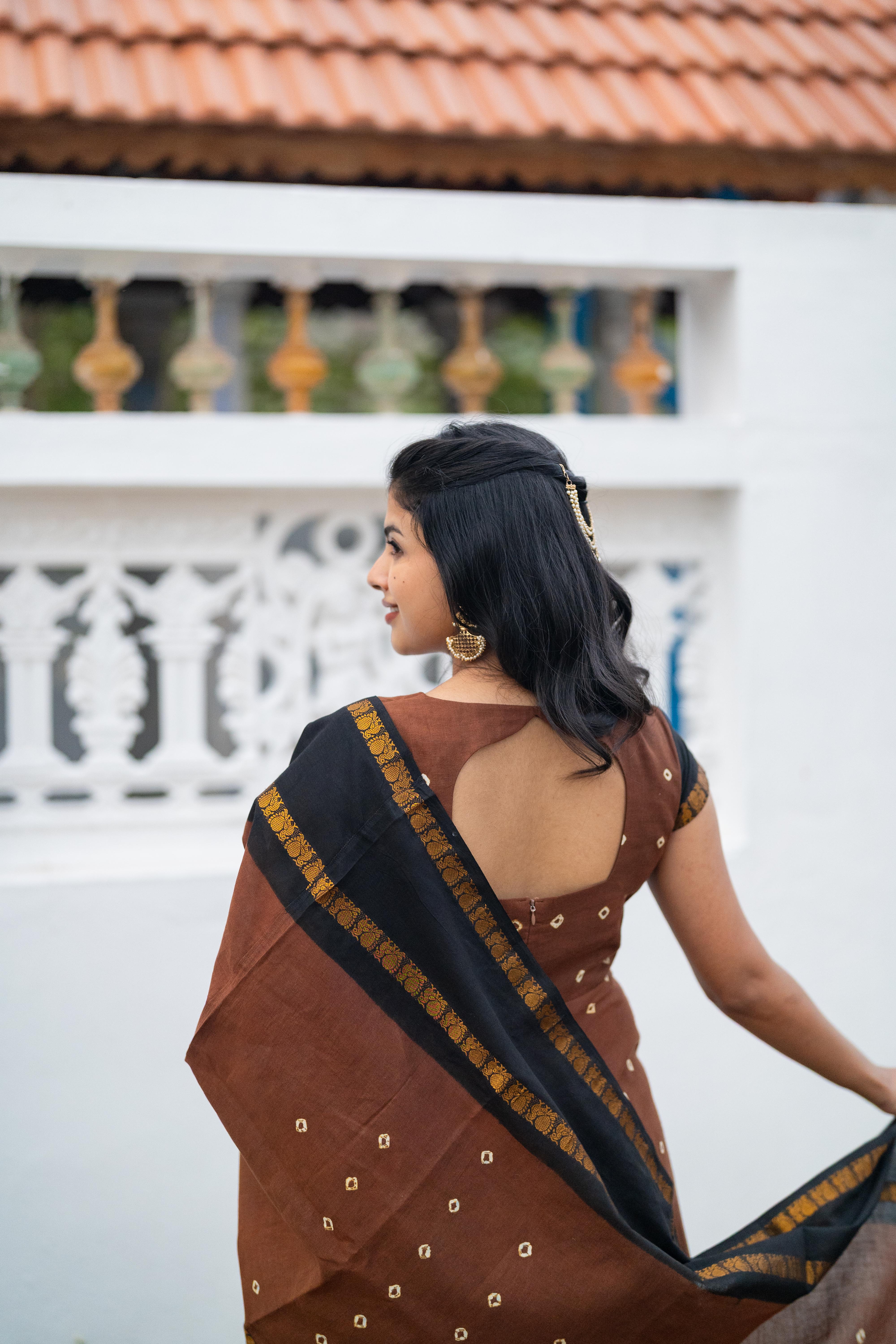 Cinnamon Sungudi Anarkali Set (Top & Dupatta)