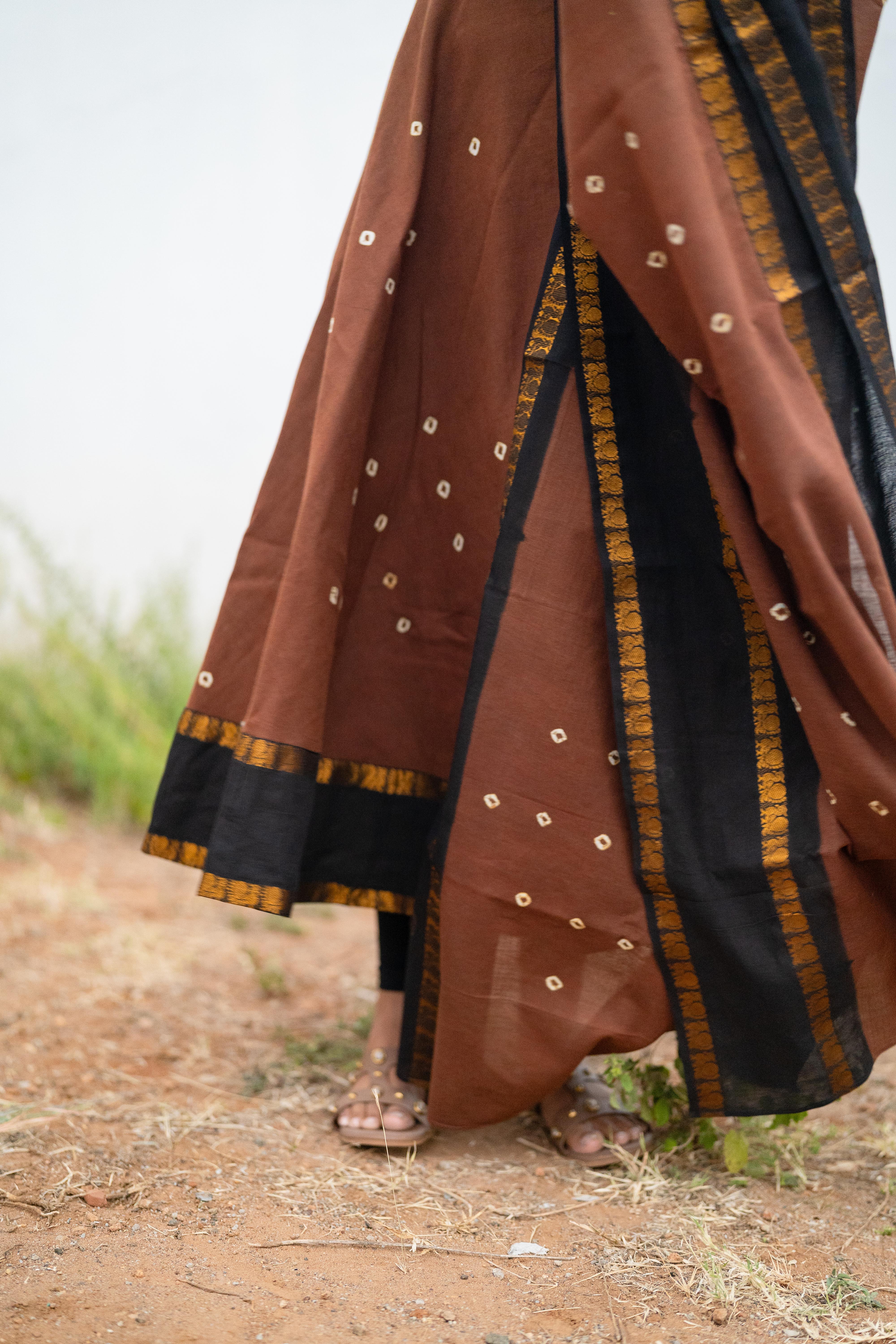 Cinnamon Sungudi Anarkali Set (Top & Dupatta)