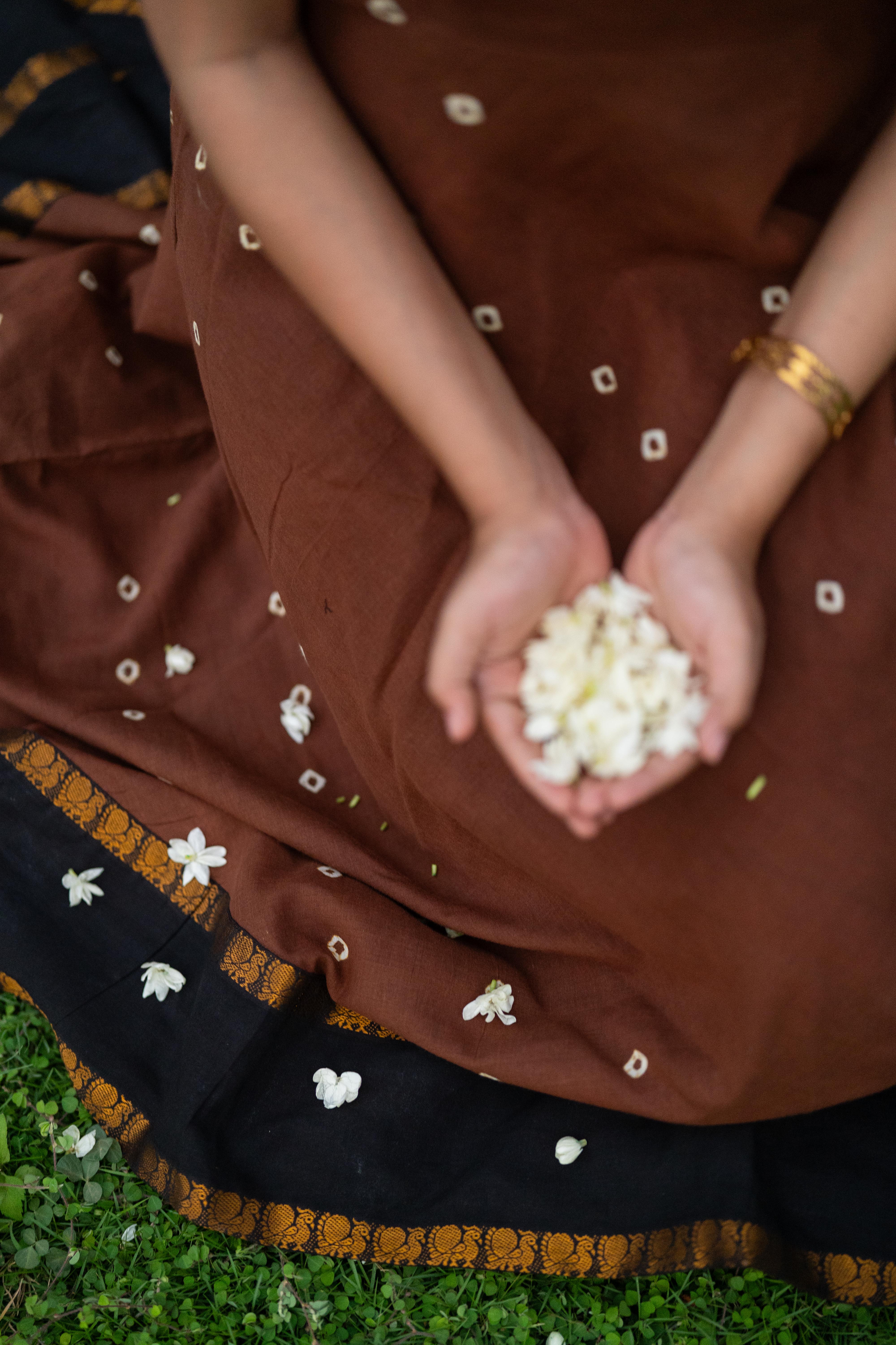 Cinnamon Sungudi Anarkali Set (Top & Dupatta)
