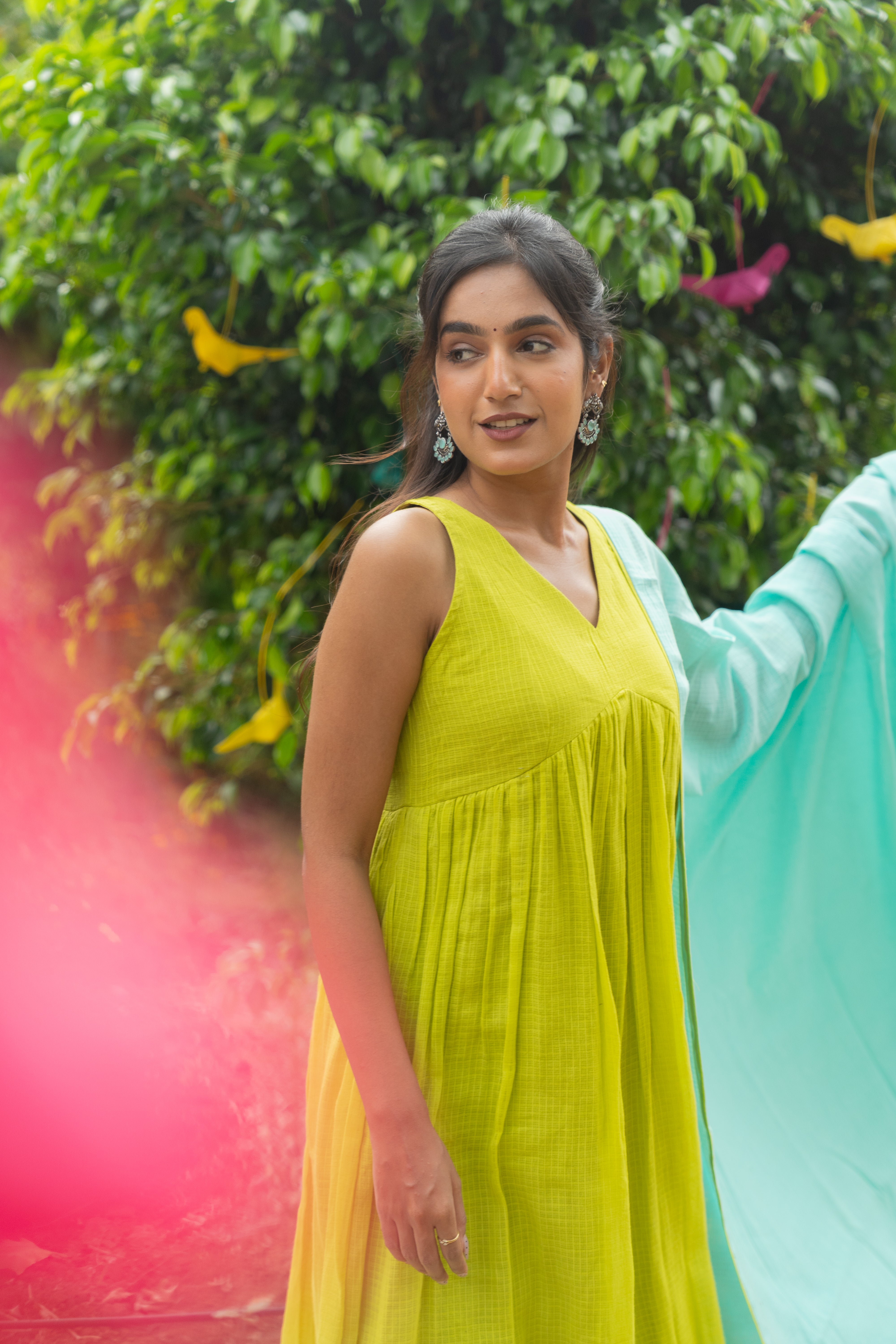 Lime Green Kota Anarkali Set