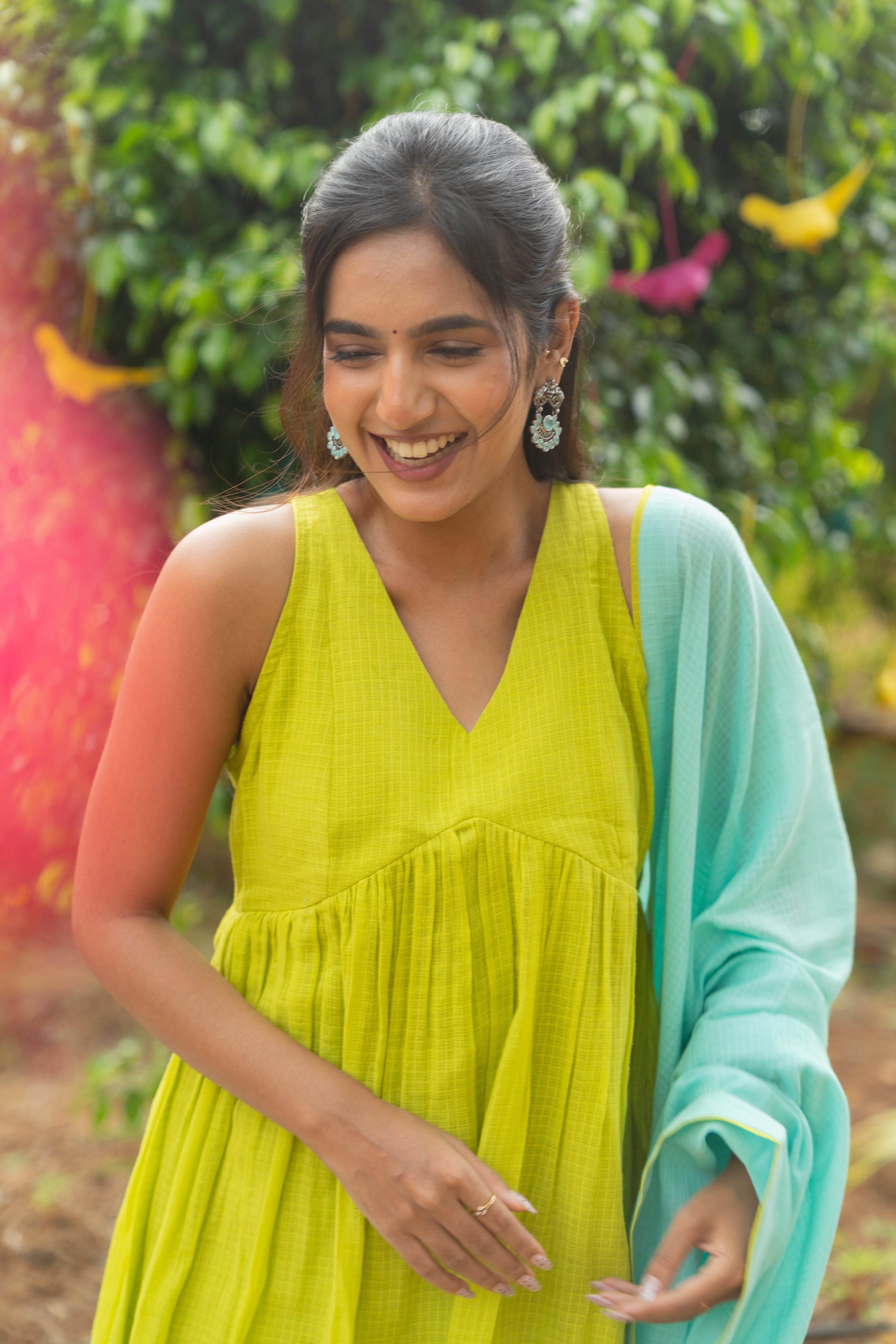 Lime Green Kota Anarkali Set