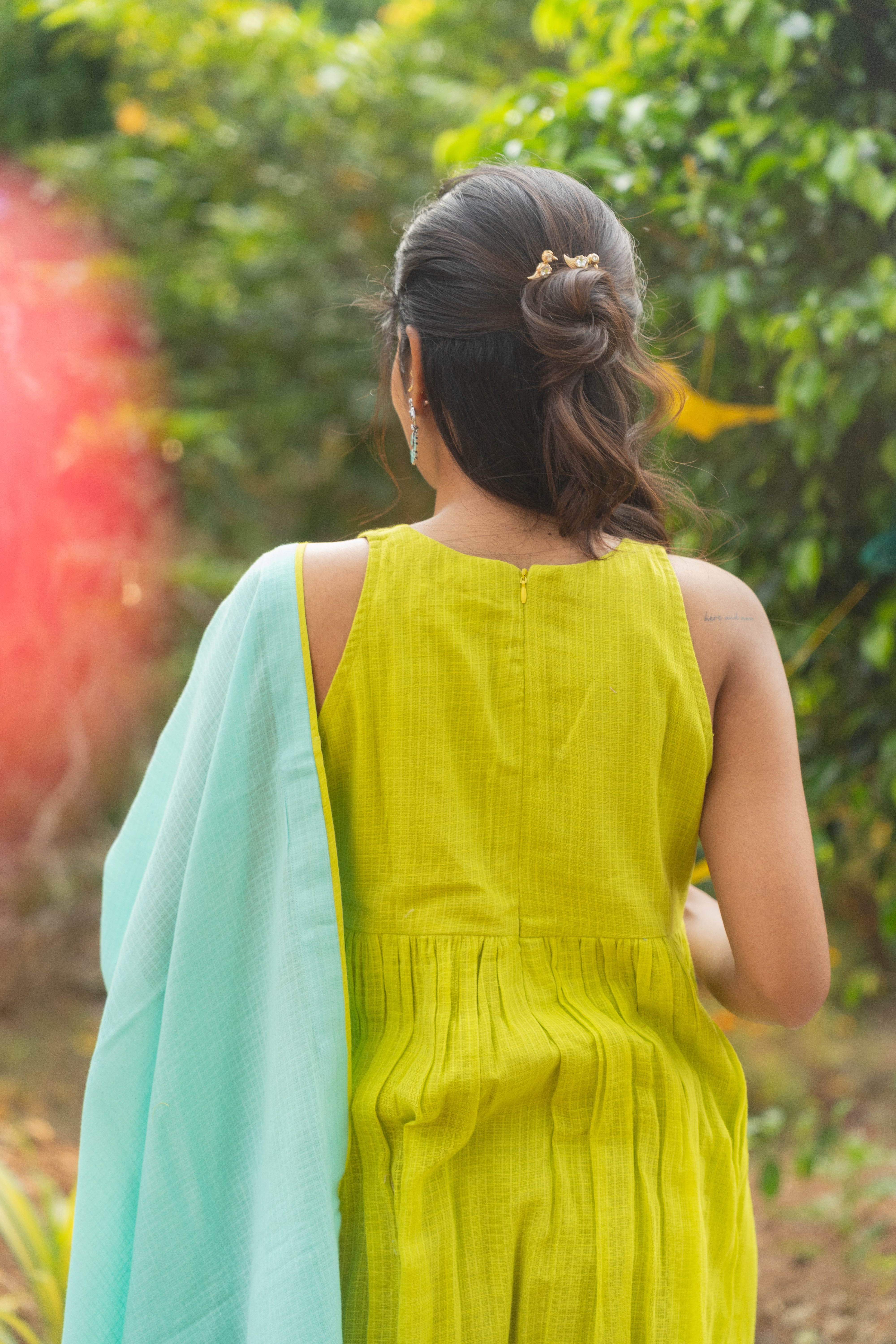 Lime Green Kota Anarkali Set