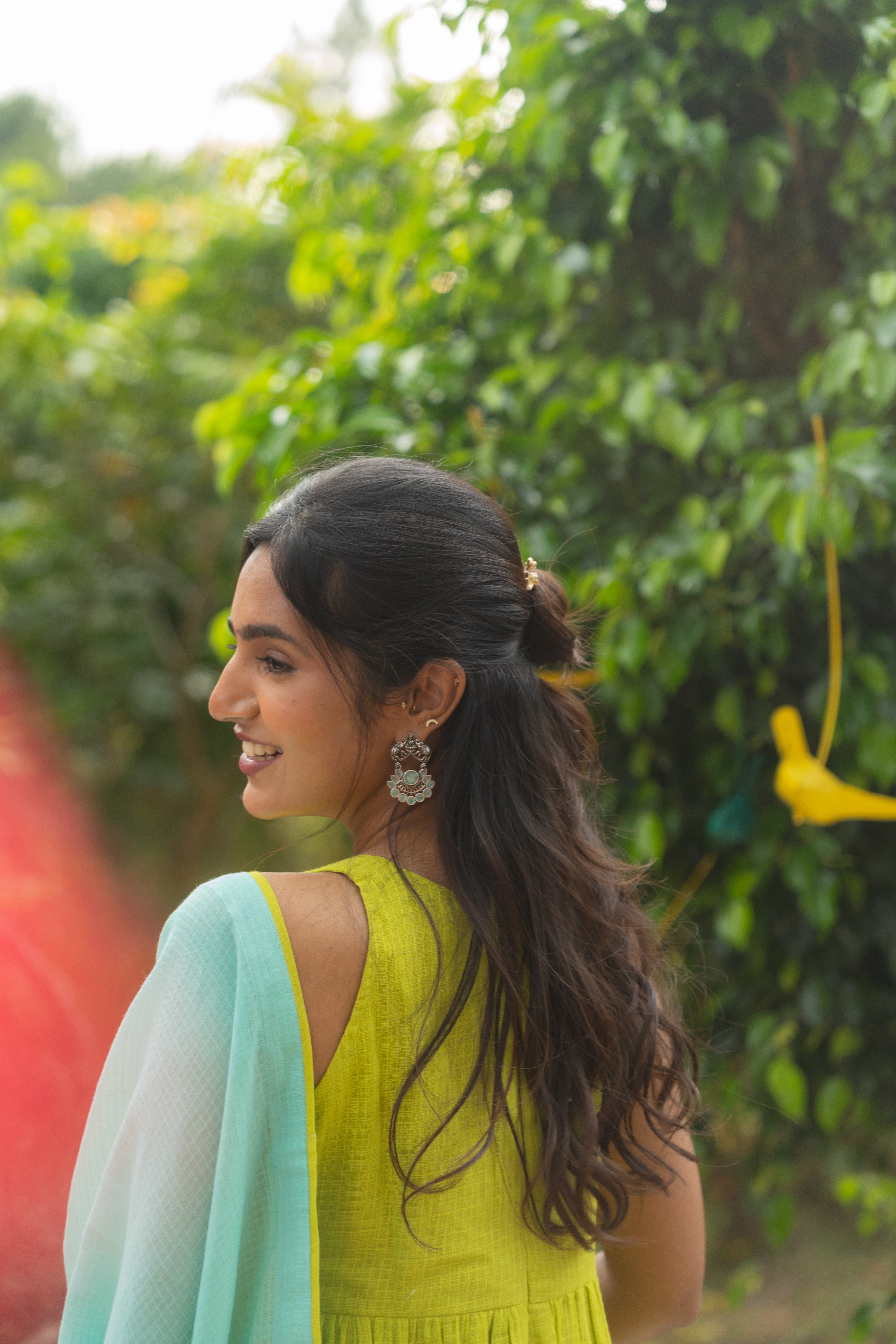 Lime Green Kota Anarkali Set