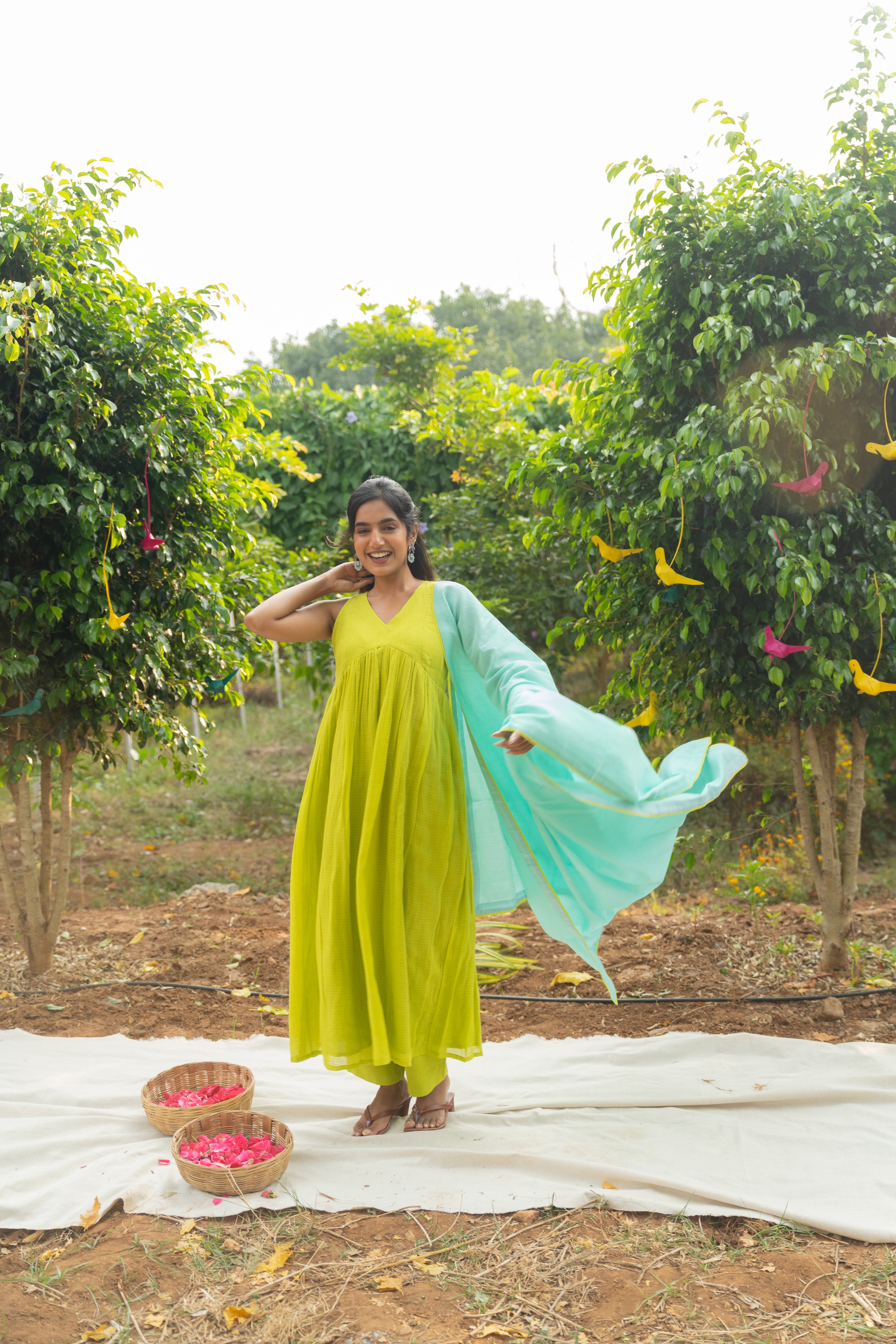 Lime Green Kota Anarkali Set