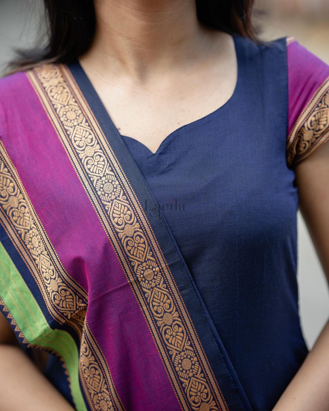 Navy blue kanchi cotton top and duppata