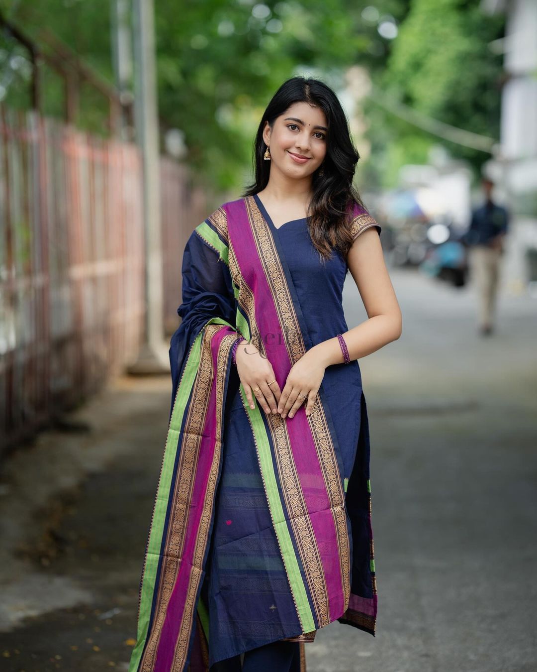 Navy blue kanchi cotton top and duppata