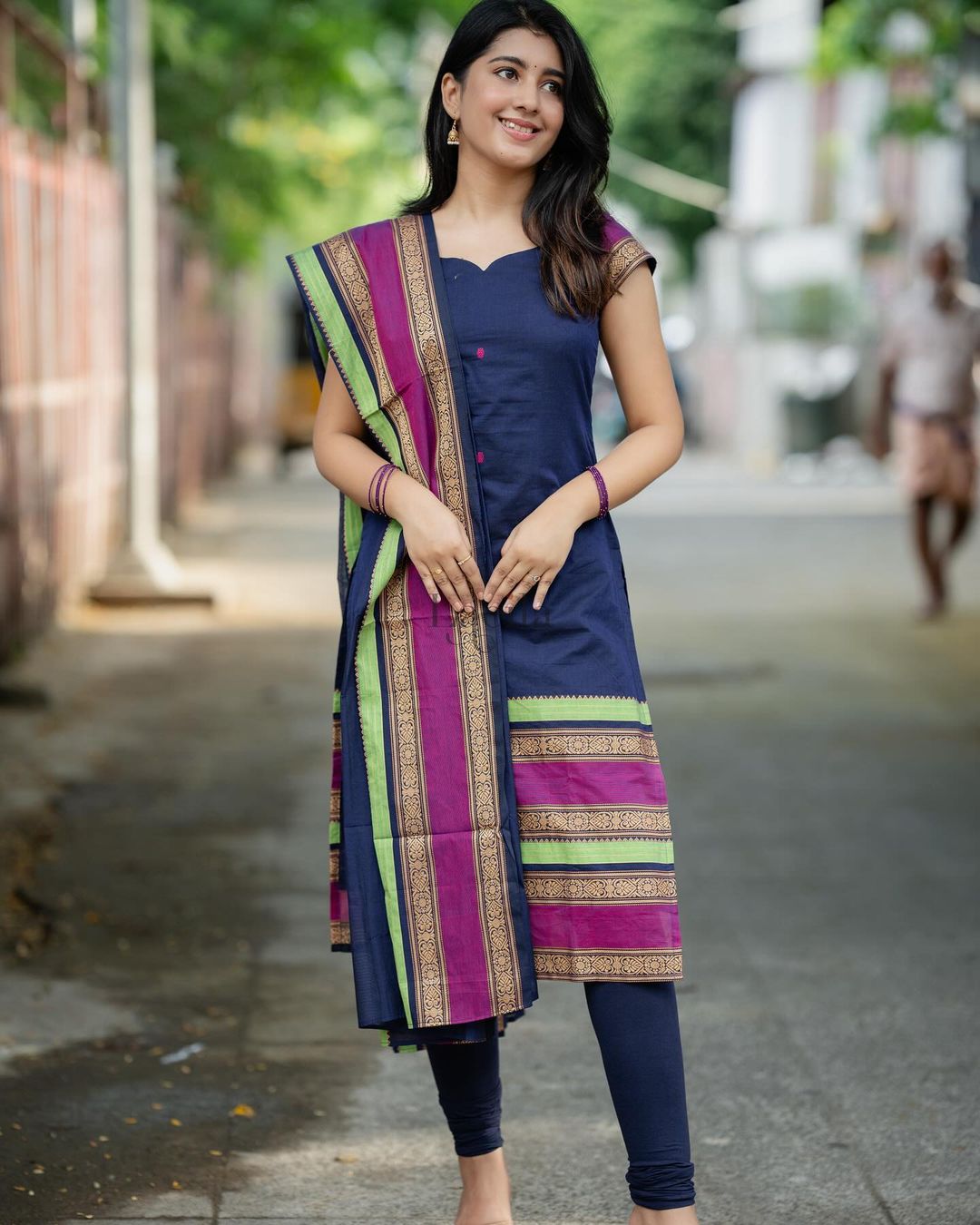 Navy blue kanchi cotton top and duppata